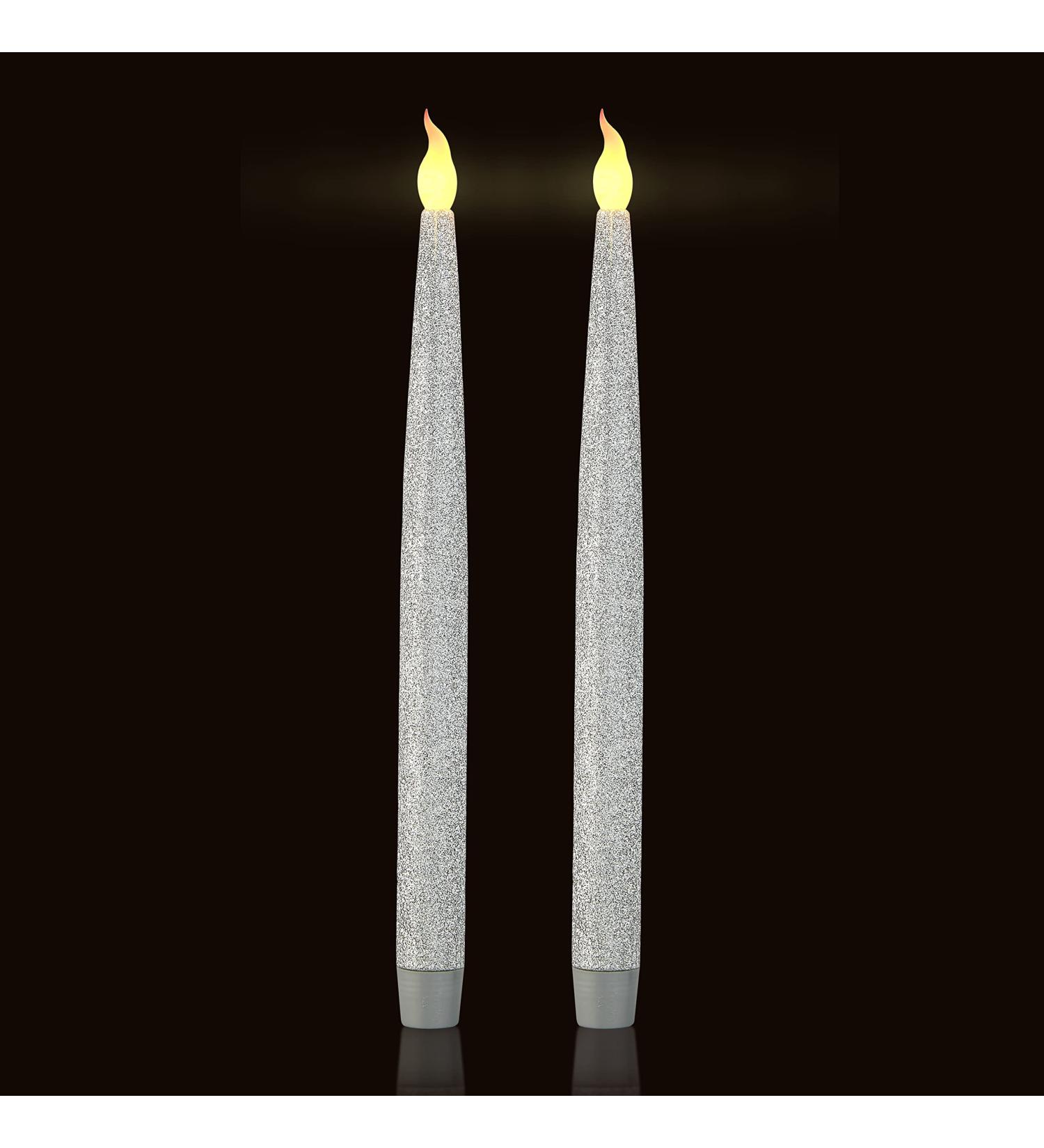 FURORA Lighting Silver Taper Candles - Flameless LED Centerpiece Decor with 6/18 Timer Pack of 2 (Battery Operated) - Perfect for Elegant Events & Home D cor - Buy Online on GoSupps.com