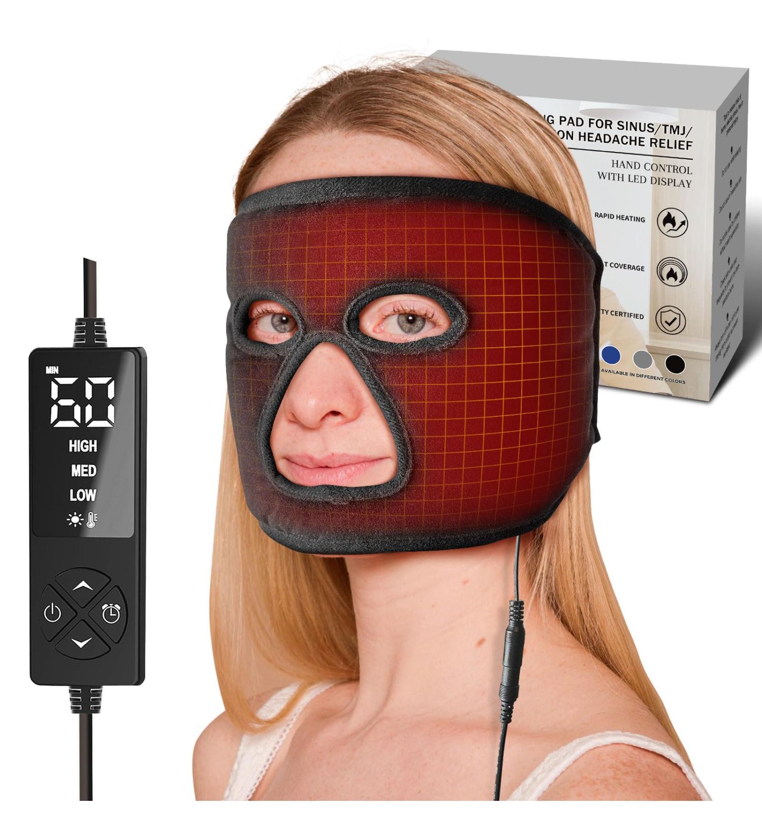 EX-Large Heated Face Mask for Sinusitis & TMJ Relief | 3 Heat & 5 Timer Settings | Moist Heat Therapy for Tension Headaches - Buy Online on GoSupps.com