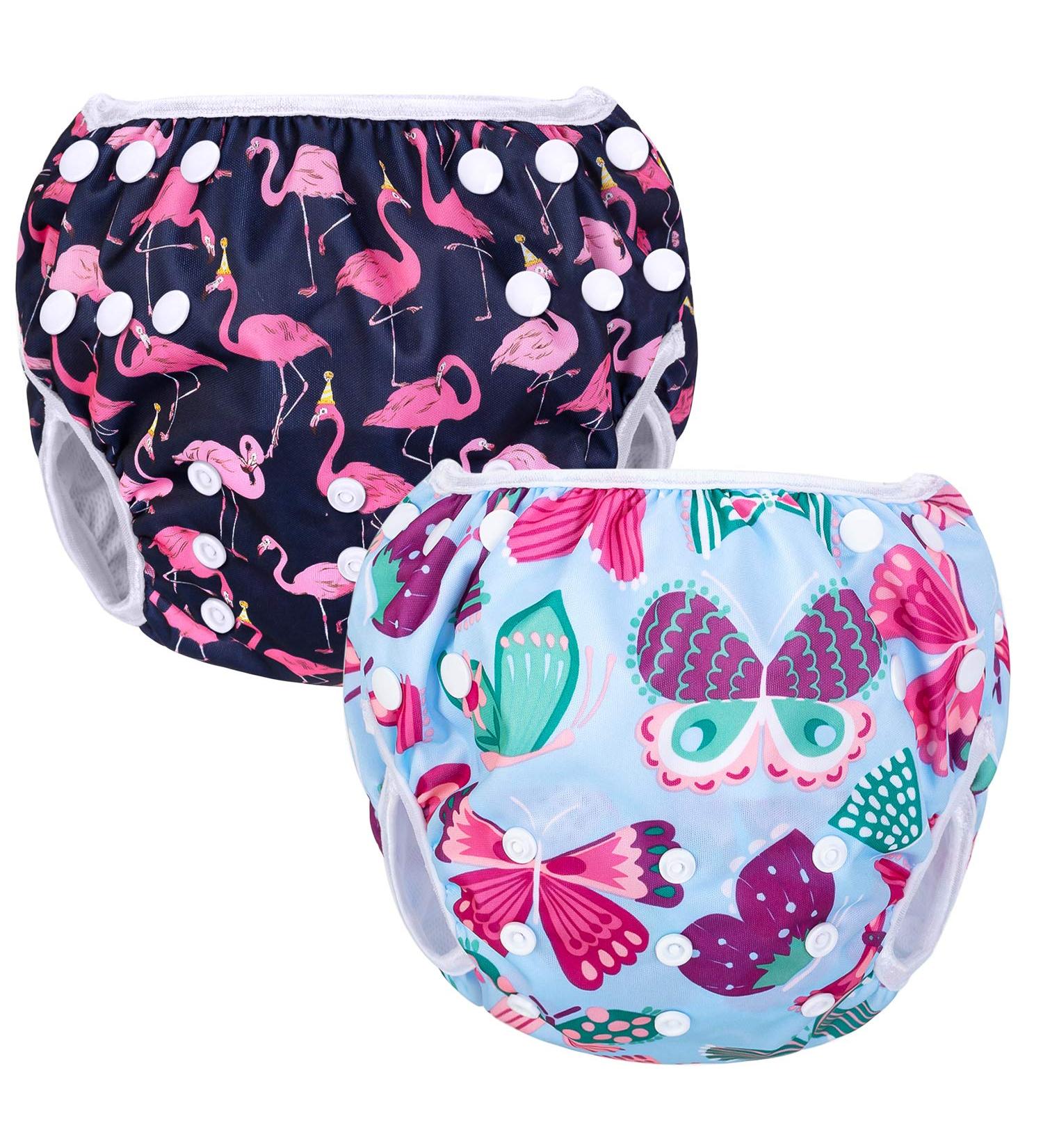 Luxja Reusable Baby Swimming Diaper - Adjustable & Washable (0-3 Years) - 2 Pack Butterfly & Flamingo Design - Buy Online on GoSupps.com
