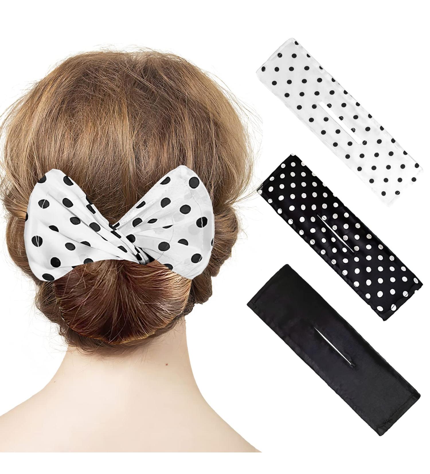 3-Piece Hair Bun Maker Set - Easy, Flexible Donut Hair Twister for Fashionable French Hairstyles - Black Polka Dots - Hair Accessories for Women & Girls - Buy Online on GoSupps.com