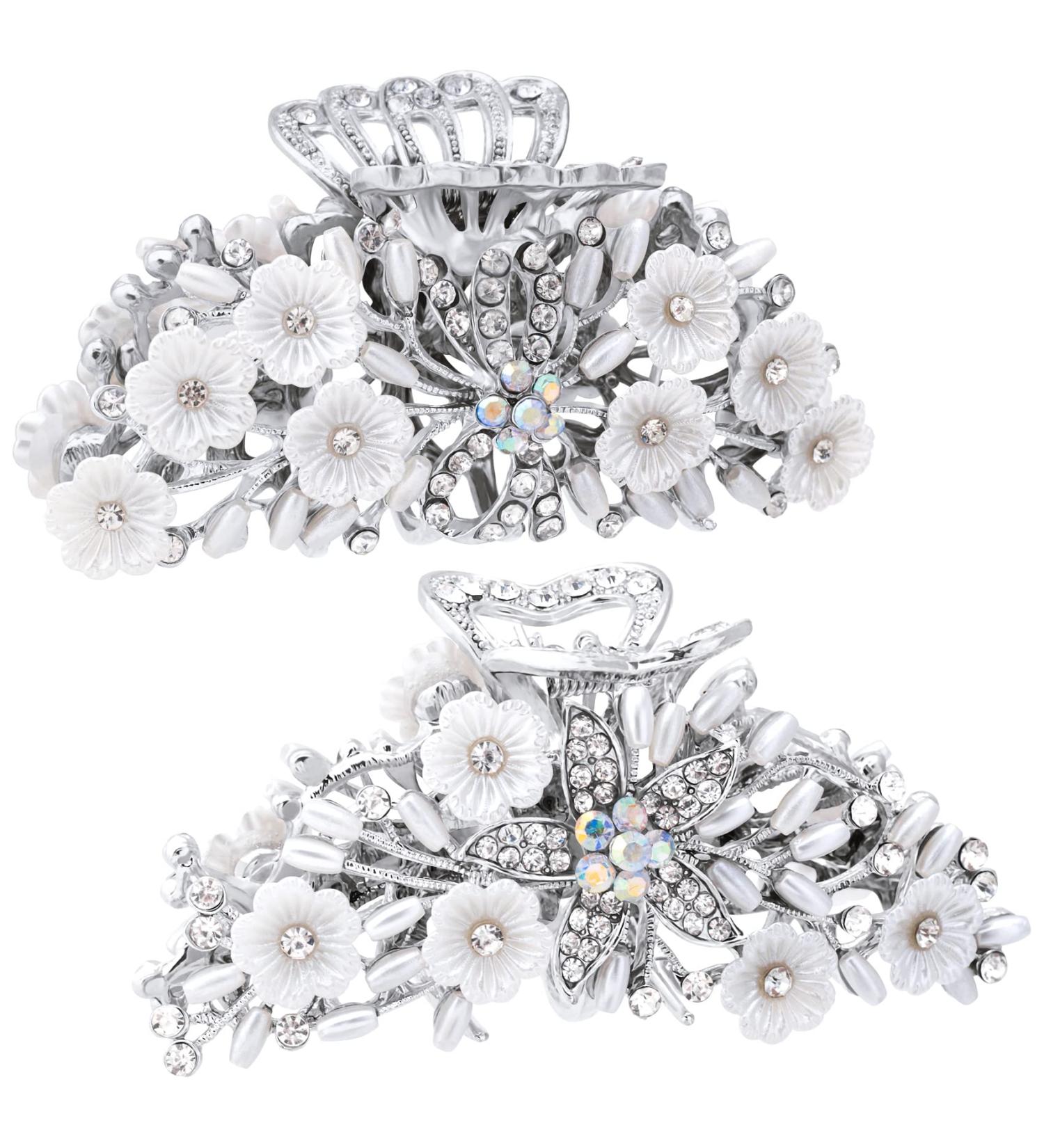 ANCIRS 2 Pack Rhinestone Hair Claw Clips for Women - Crystal Non-Slip Vintage Hair Accessories - Flower & Butterfly Design - Buy Online on GoSupps.com