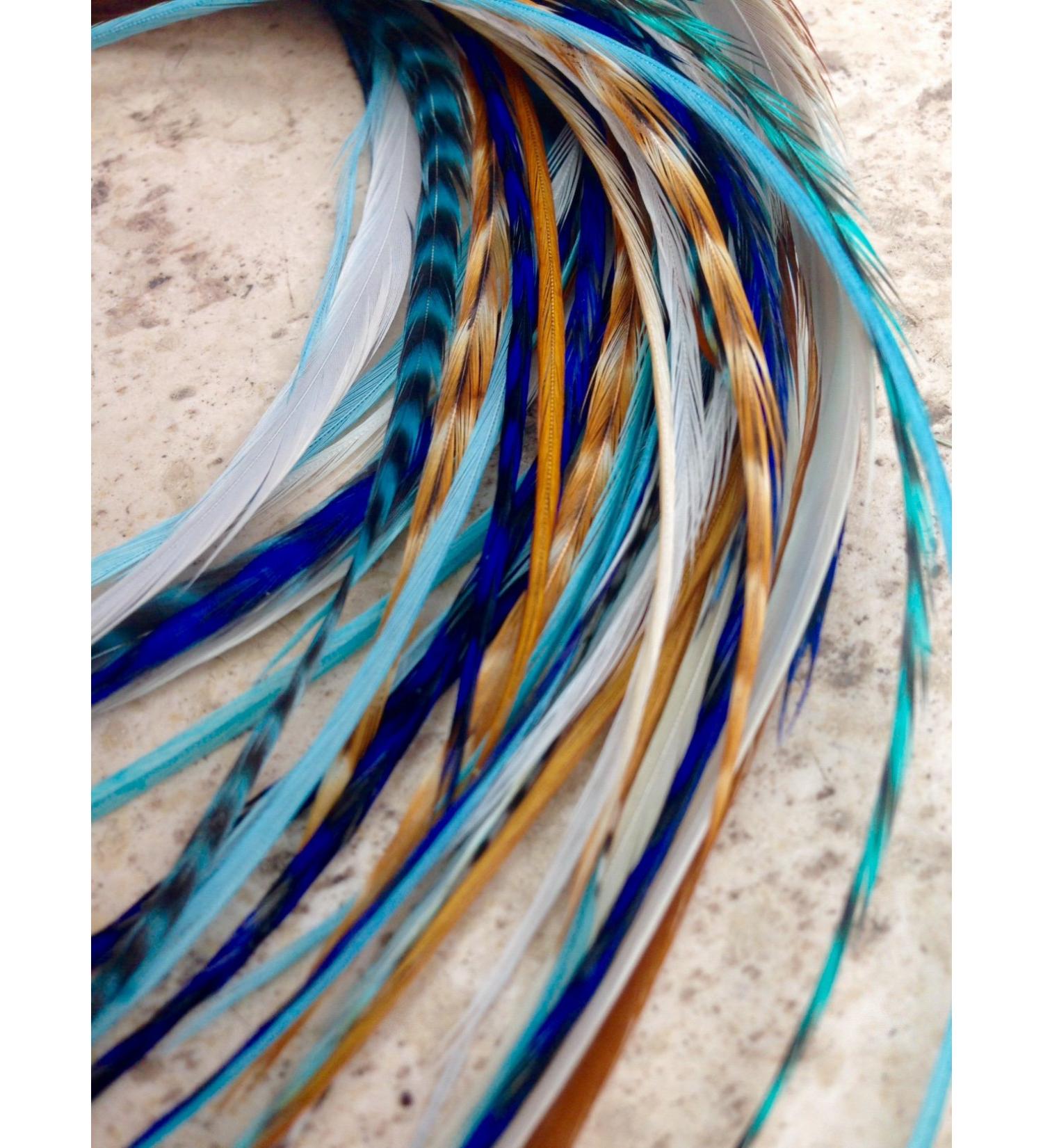 "Navajo" Collection Genuine 100% Real Bohemian Hair Feather Extensions. Kit includes 6 individual hair feathers, hook, beads