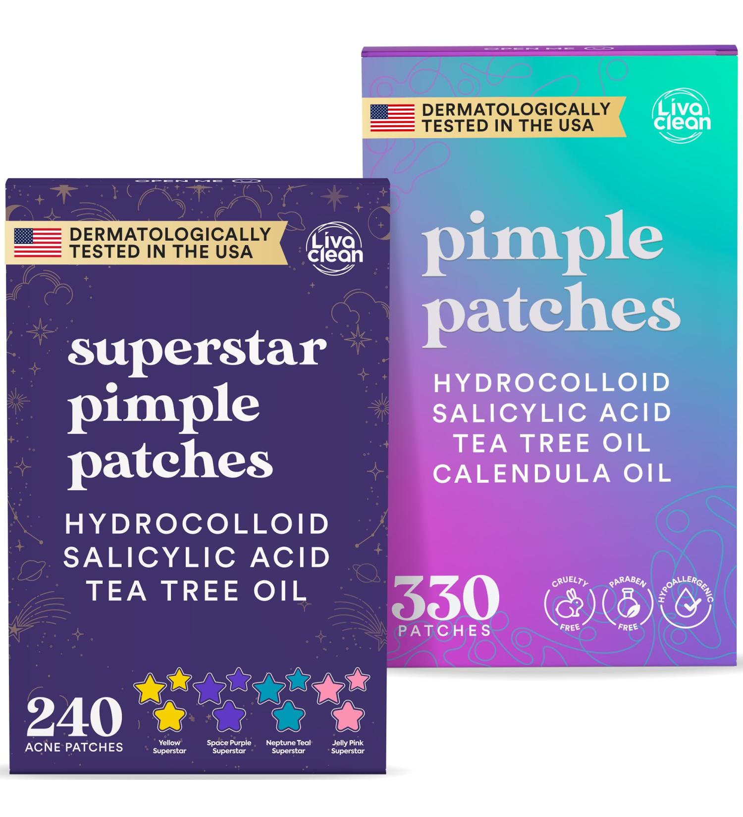 Livaclean 240 CT Star Pimple Patches for Face + 330 CT Acne Patches w/Tea Tree Oil Salicylic Acid | Hydrocolloid Acne Patch | Cute Star Pimple Patch for Healing Hydrocolloid Patch Zit Stickers Mixed Superstar Patches + Cir  - Buy Online on GoSupps.com