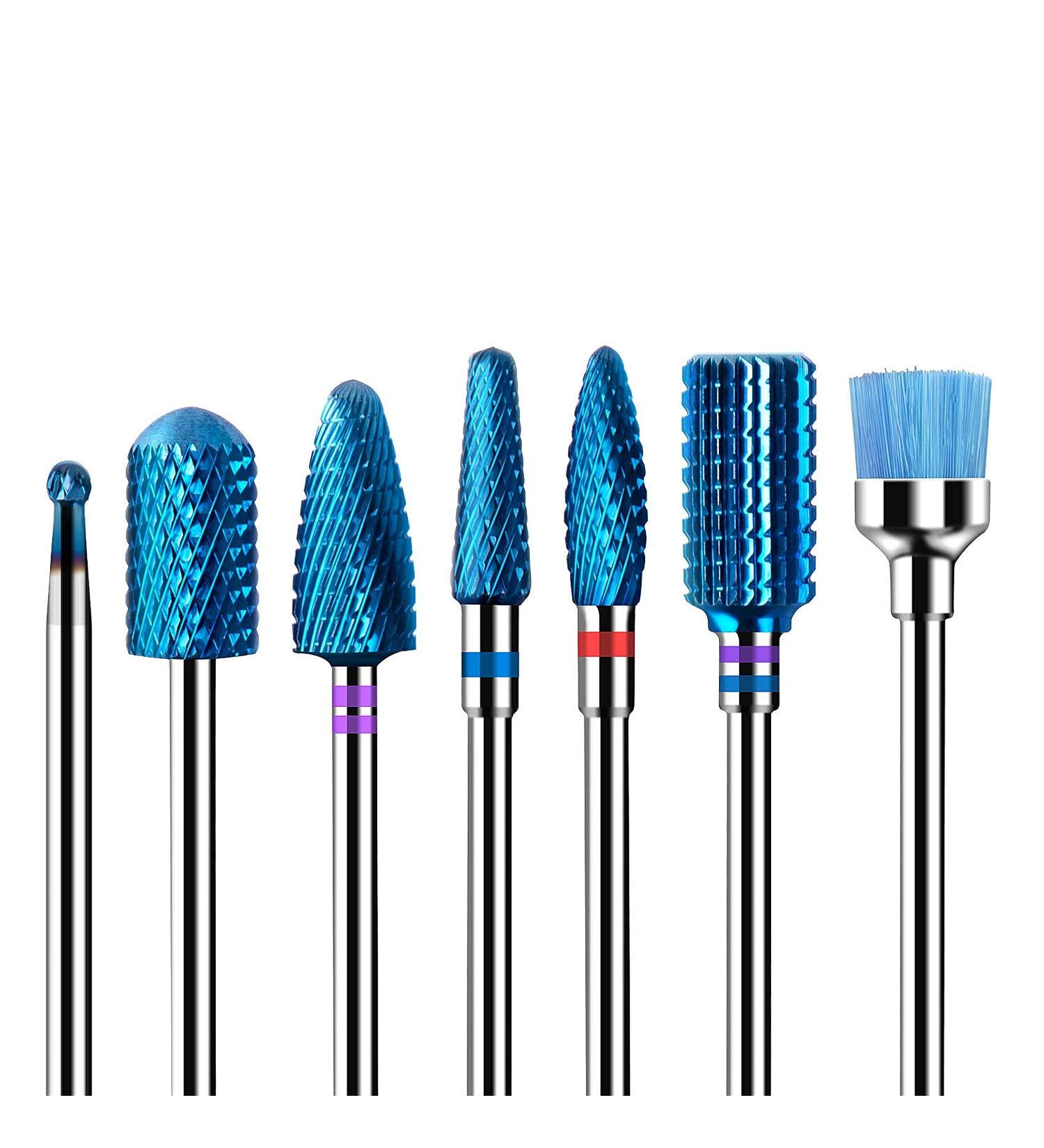 Melodysusie 7x Premium Wolframcarbid Hartmetall Bits Set for Professional Nail Care | Manicure & Pedicure Grinding Heads - Blue - Buy Online on GoSupps.com