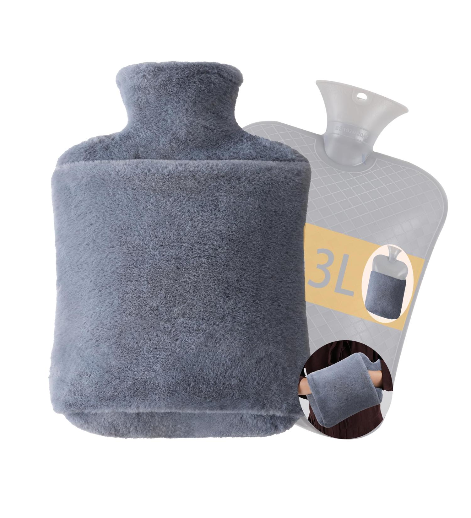Fashy Faux Fur Covered 3L Extra Large Grey Plush Hot Water Bottle Set with Hand Pocket and Zipper - Perfect Gift for Warmth and Comfort for Women, Men, and Children - Buy Online on GoSupps.com