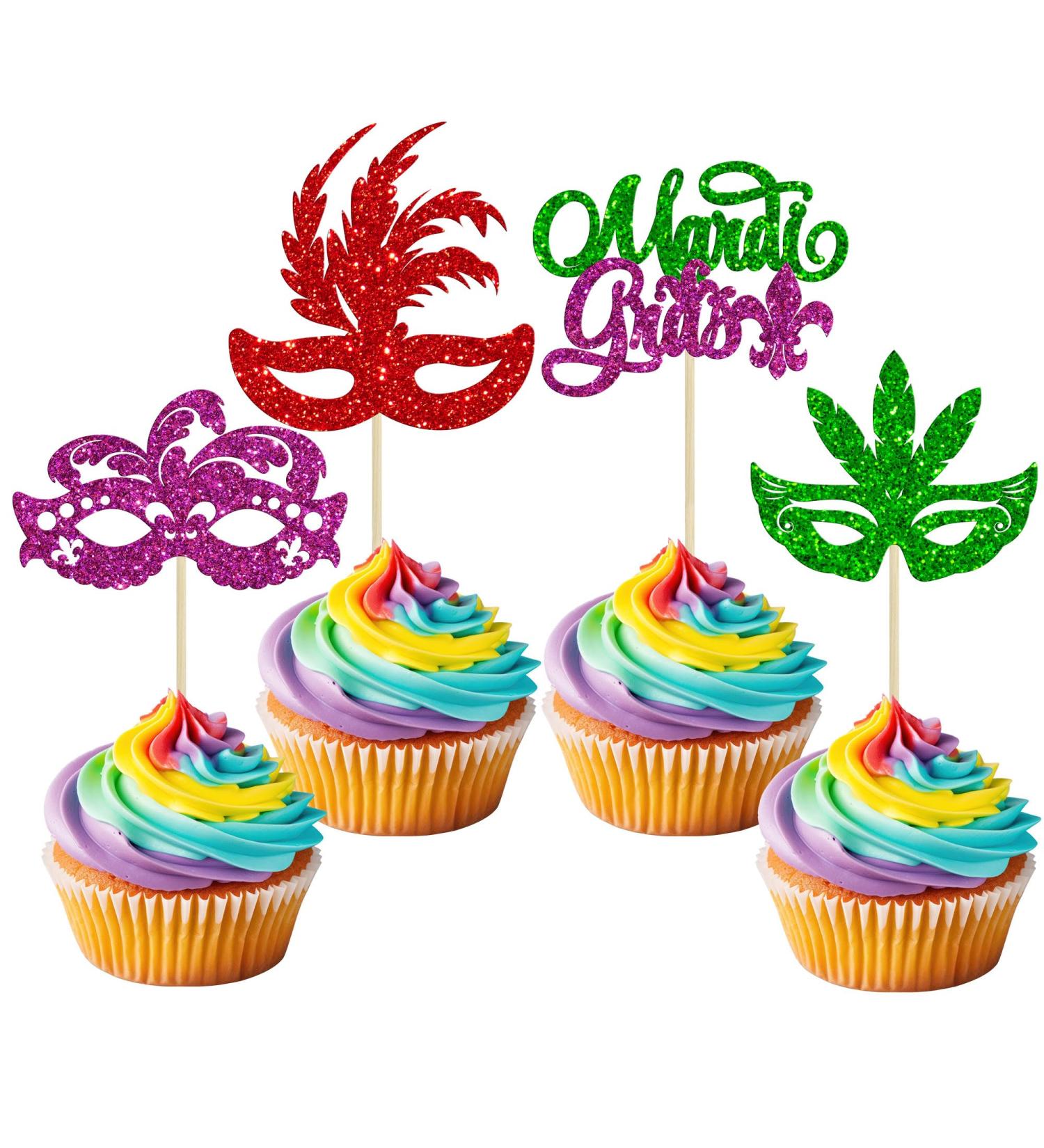 Gyufise 24Pcs Mardi Gras Cupcake Toppers Glitter Masquerade Masks Cupcake Pick Decorations Mardi Gras Party Baby Shower Birthday Cake Decorations Party Supplies Colorful 1 Multicolor - Buy Online on GoSupps.com