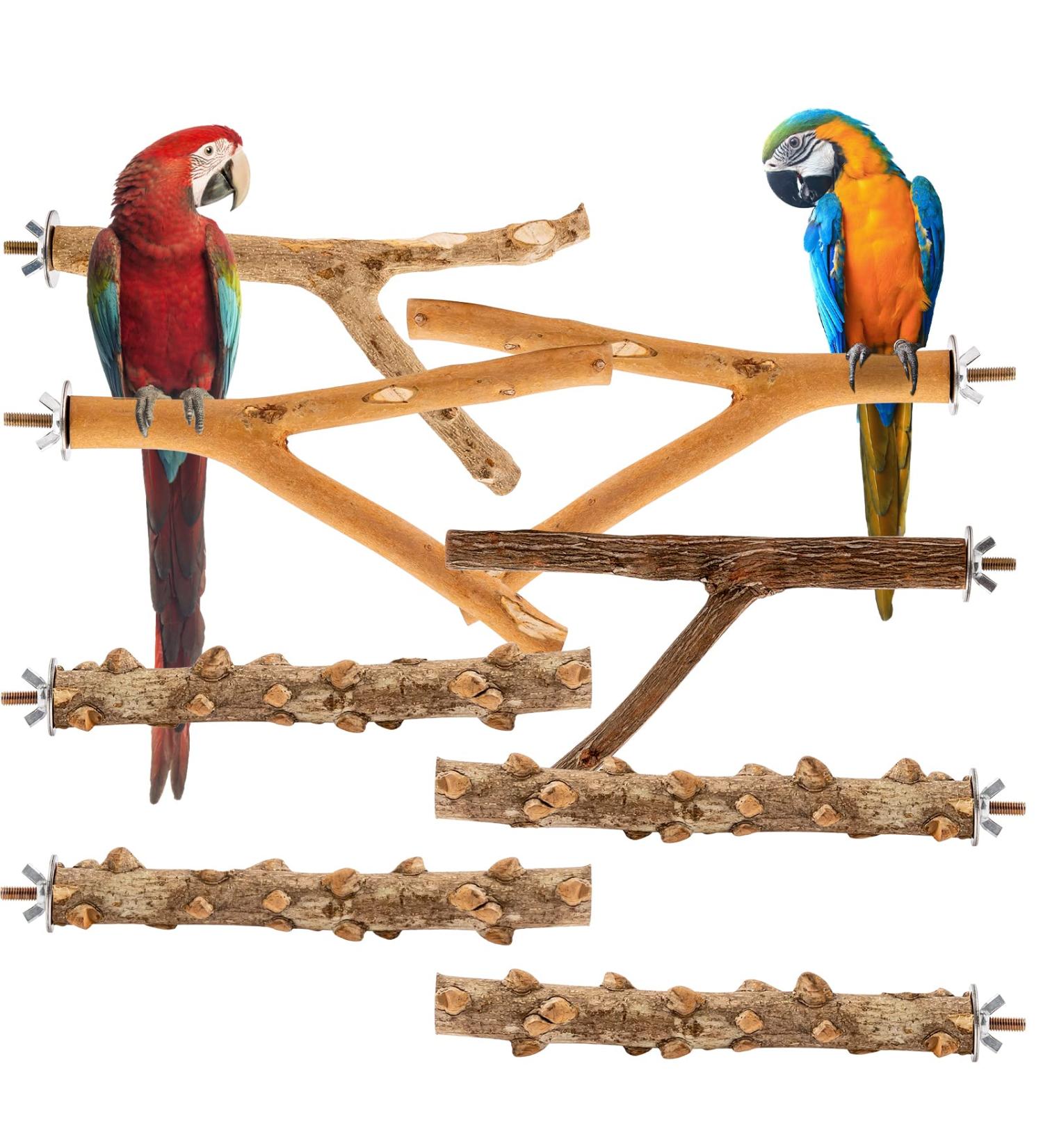 8 Pcs Bird Perches Parrot Stand Natural Wood Perch Parakeet Toys BirdCage Accessories for Conure Cockatiels Budgie Lovebird - Buy Online on GoSupps.com
