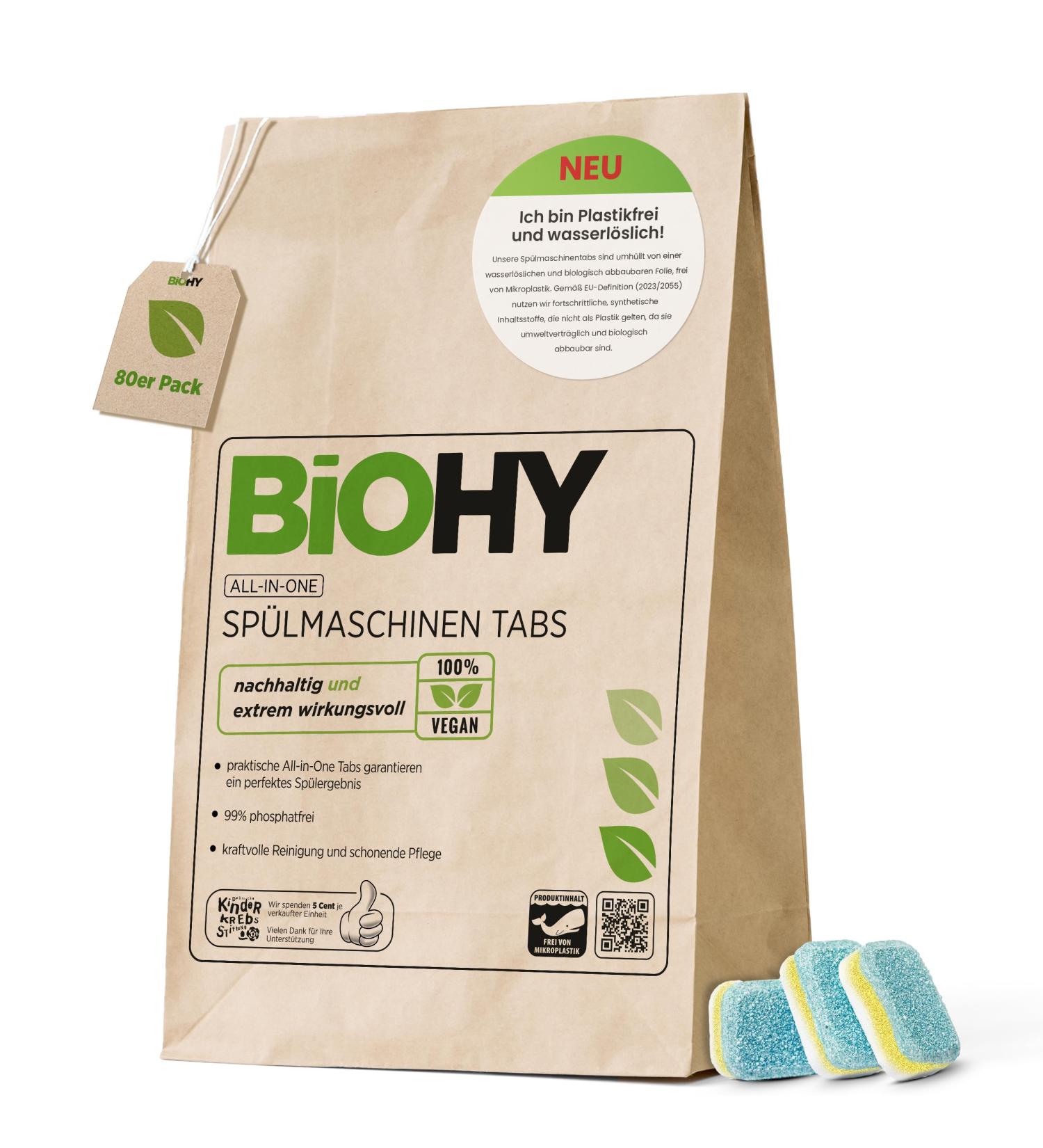 Biohy All-in-One Dishwasher Tabs (80 Pack) | Phosphate-Free | Powerful Eco-Friendly Dish Cleaning for Stubborn Grease & Food Residues - Buy Online on GoSupps.com