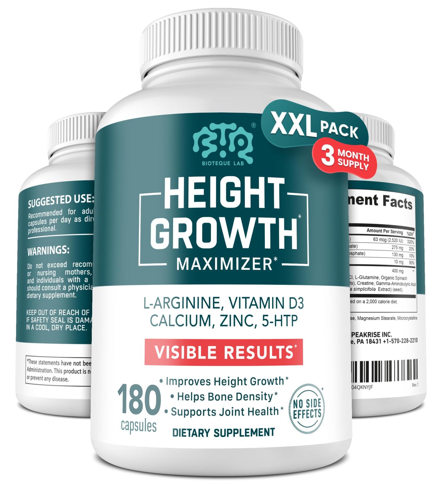 Height Growth Maximizer Calcium Vitamin D3 and Zinc Blend Pills Bone Growth Supplement for Kids and Teens Bone Strength Density Support GMO-Free Gluten-Free Made in USA 180 Caps 180 Count (Pack of 1) - Buy Online on GoSupps.com