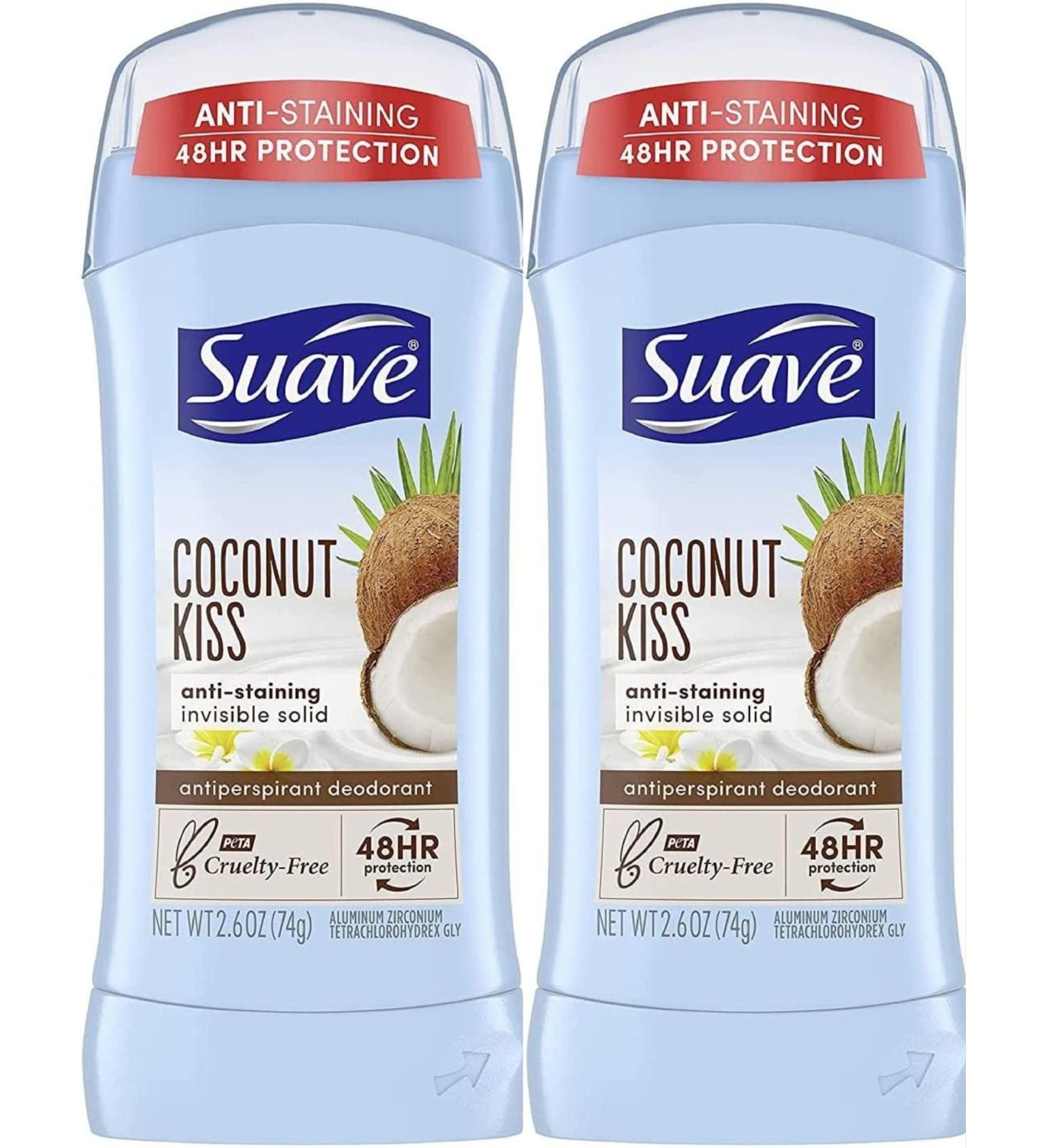 Suave Coconut Kiss Deodorant 2.6oz (76ml) - 24Hr Protection, Invisible Solid (2 Pack) - Buy Online on GoSupps.com