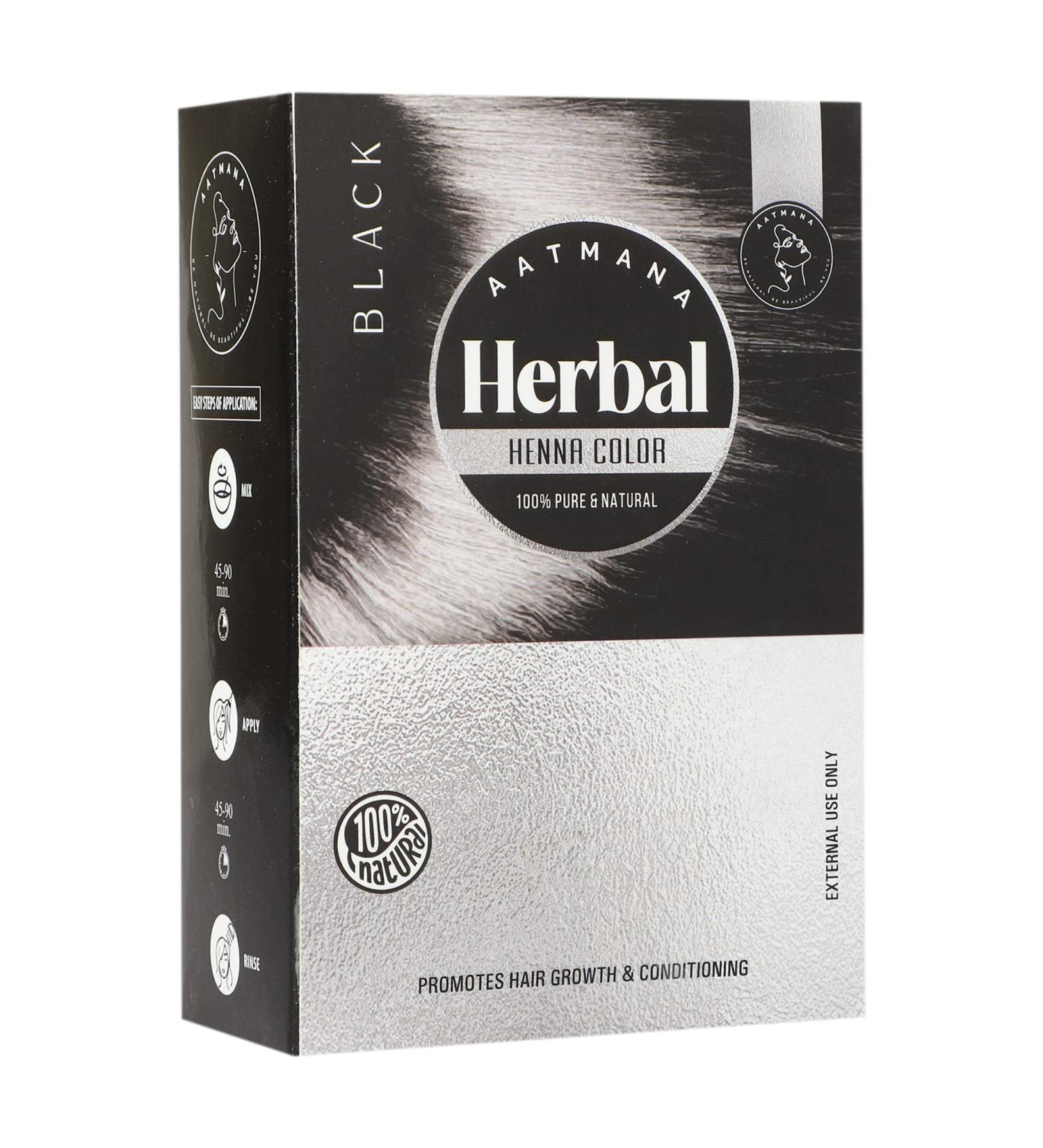 AATMANA Herbal Black Henna Hair Color - 100g | Natural Hair Color with 9 Herbs for Soft, Shiny Hair | For Men & Women - Buy Online on GoSupps.com