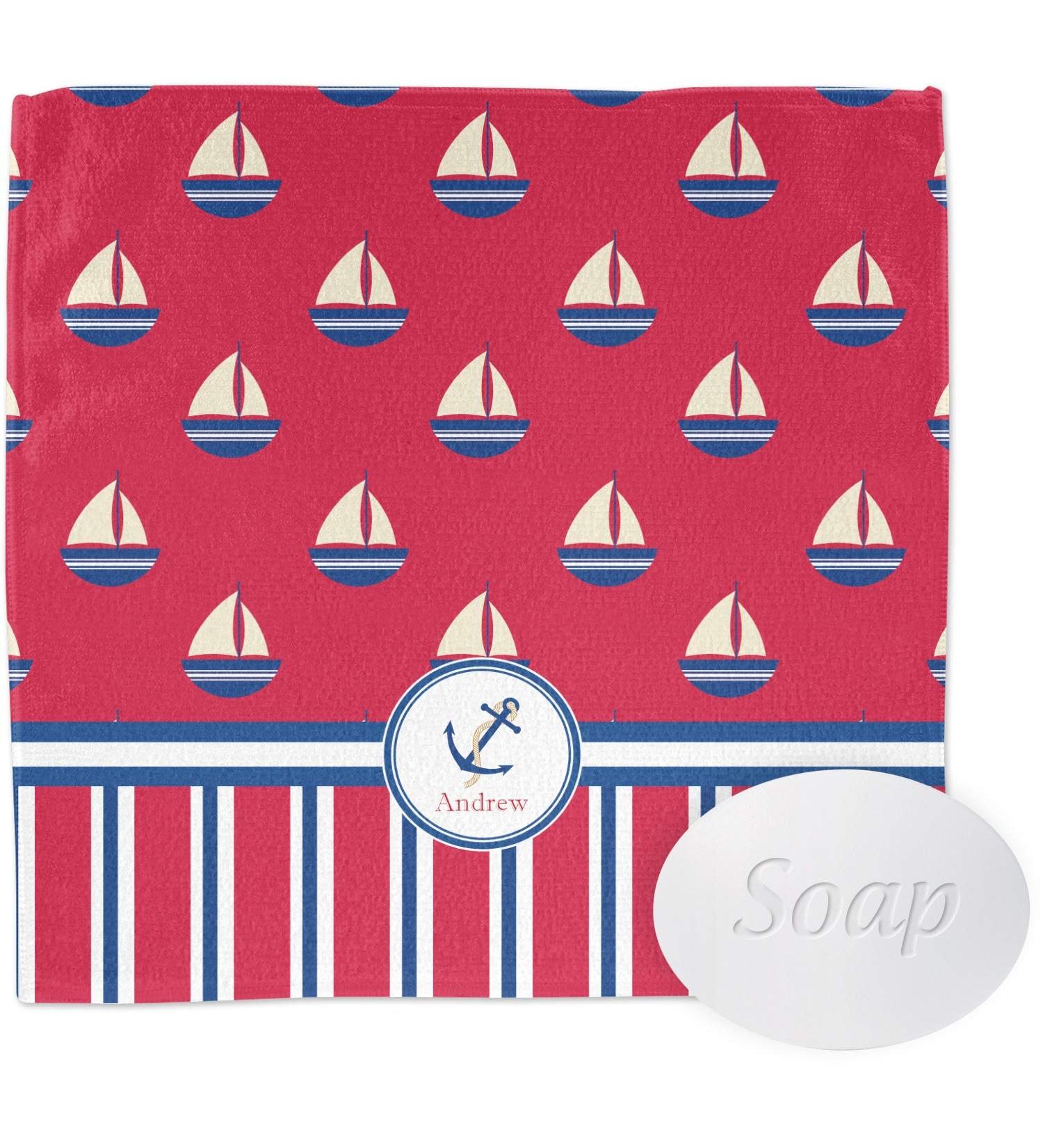 YouCustomizeIt Personalized Sail Boats & Stripes Washcloth