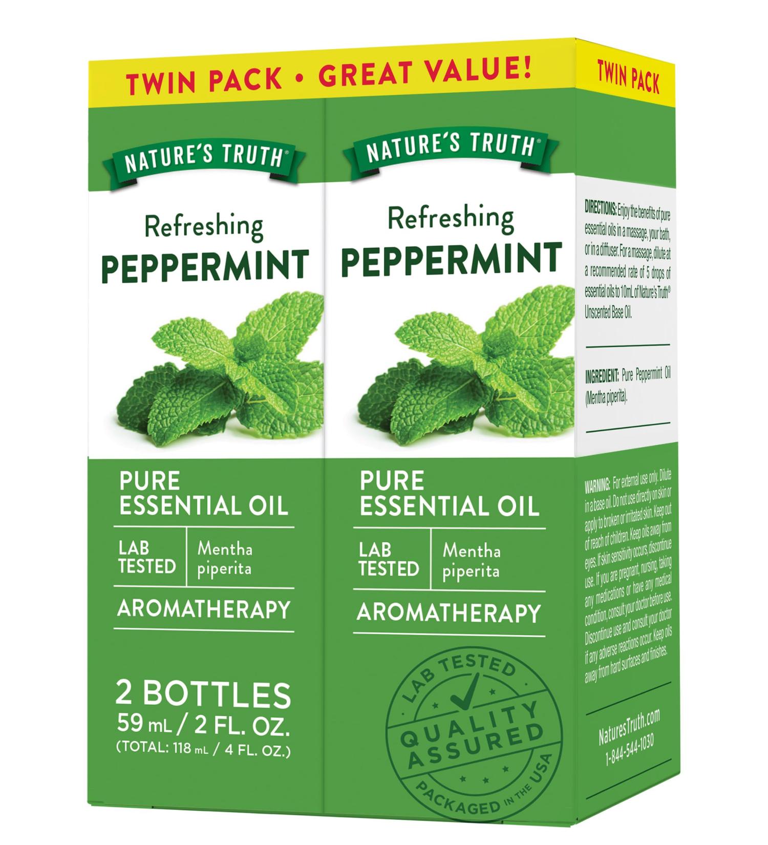 Nature's Truth Peppermint Essential Oil | Diffuser Shower or Bath | 2 Pack of 2 Fluid Ounces (59 mL) | Mentha Piperita | Plant Based Non-GMO & Gluten Free - Buy Online on GoSupps.com