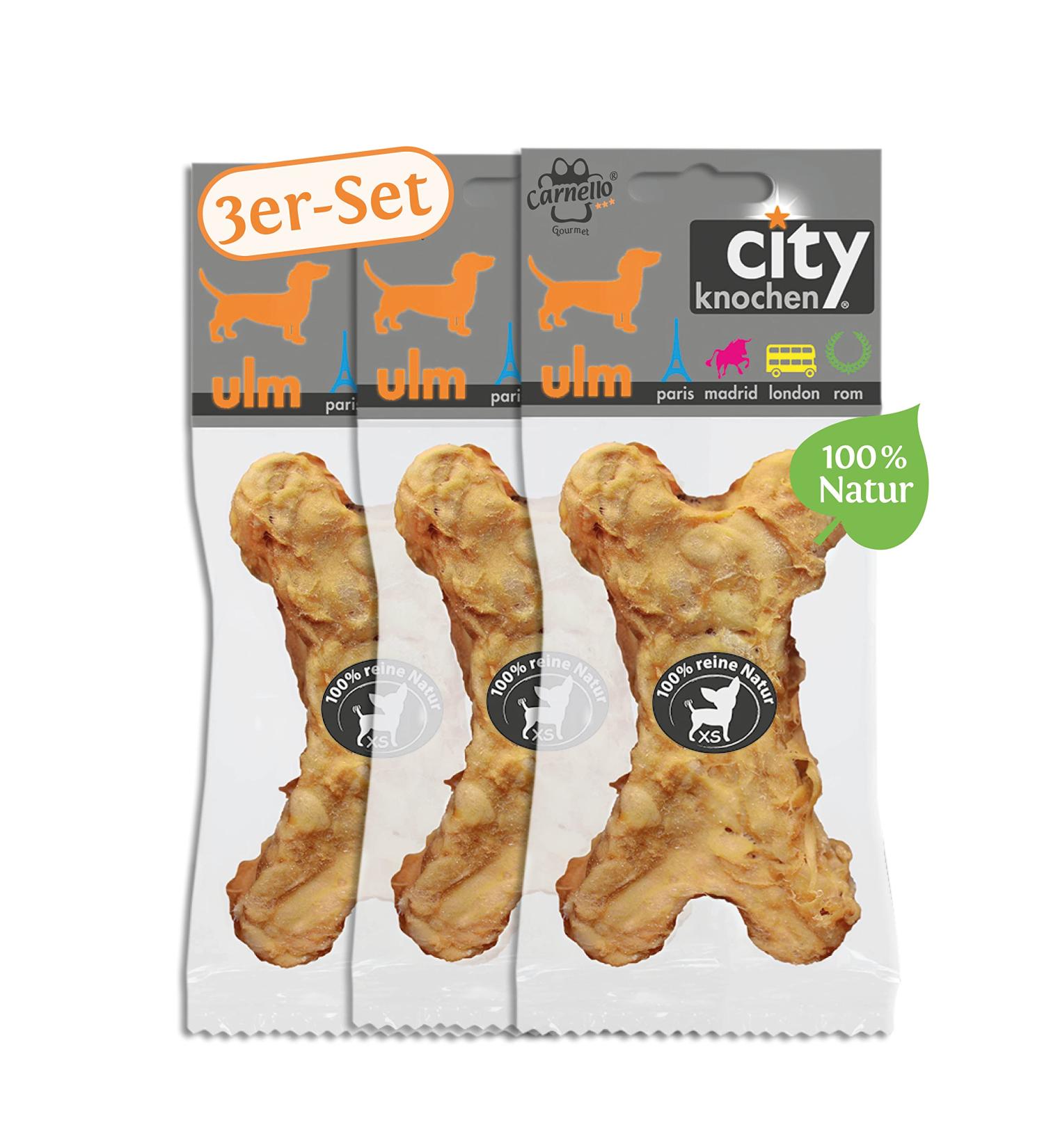 Carnello Hundeleckerli City Bones Ulm - Grain-Free Dog Treats & Chewing Sticks (3 x 30g) - Ideal for Puppies & Dogs - Buy Online on GoSupps.com