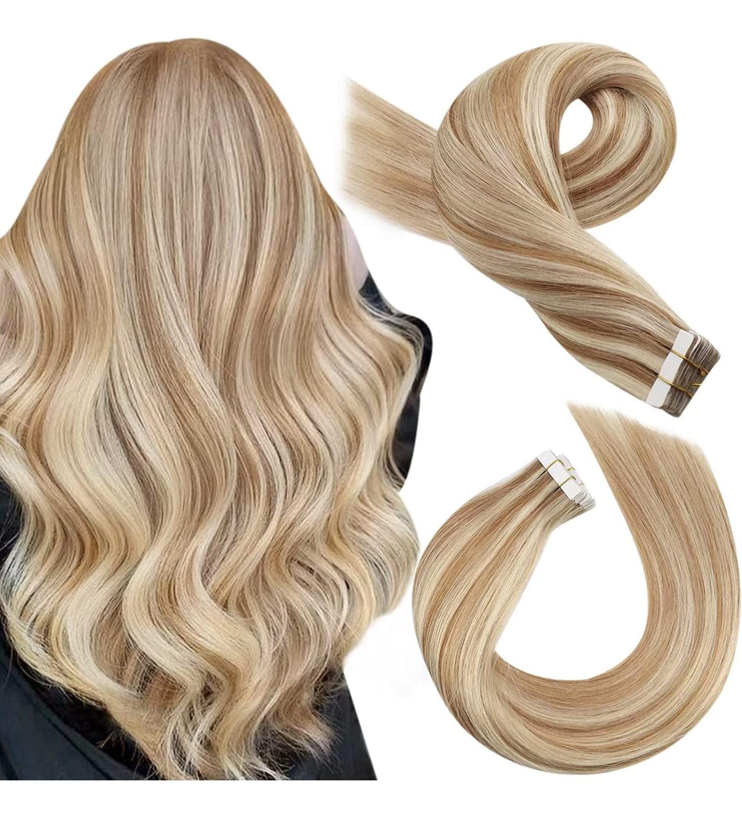 Moresoo Dark Honey Blonde & Medium Blonde Tape in Hair Extensions - 20 Inch Remy Human Hair 20Pcs/50g #16/22 & #P6/60 - Buy Online on GoSupps.com