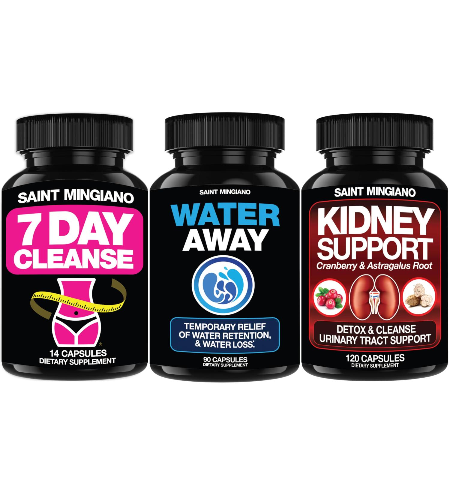 Saint Mingiano 7-Day Colon Cleanse + Water Away + Kidney Detox Triple Action Bloat Relief & Cleanse Support - Buy Online on GoSupps.com