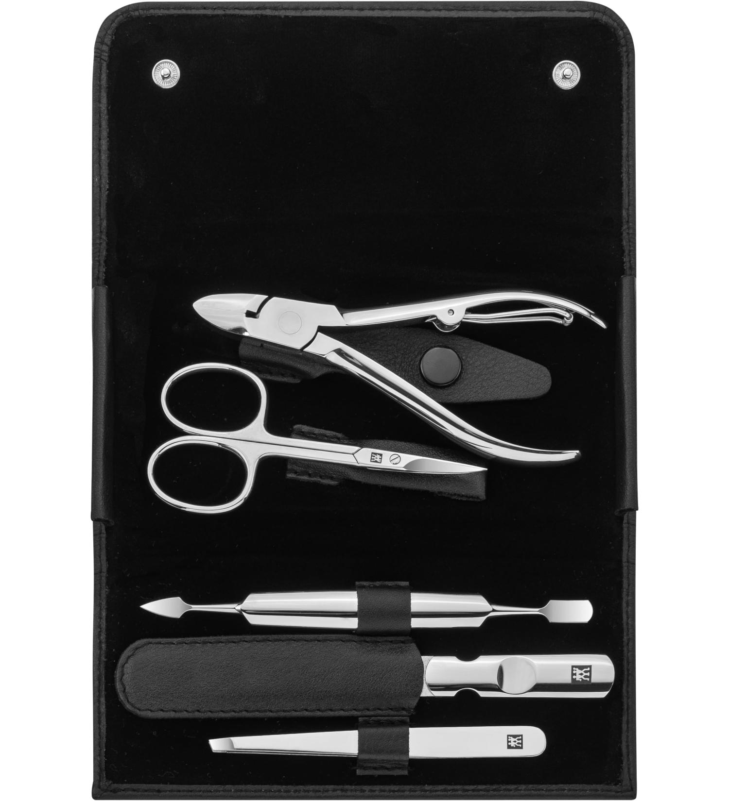 ZWILLING 5-Piece Manicure Set - Premium Nail Care & Pedicure Kit | Black Cowhide with Snap Fastener - Buy Online on GoSupps.com