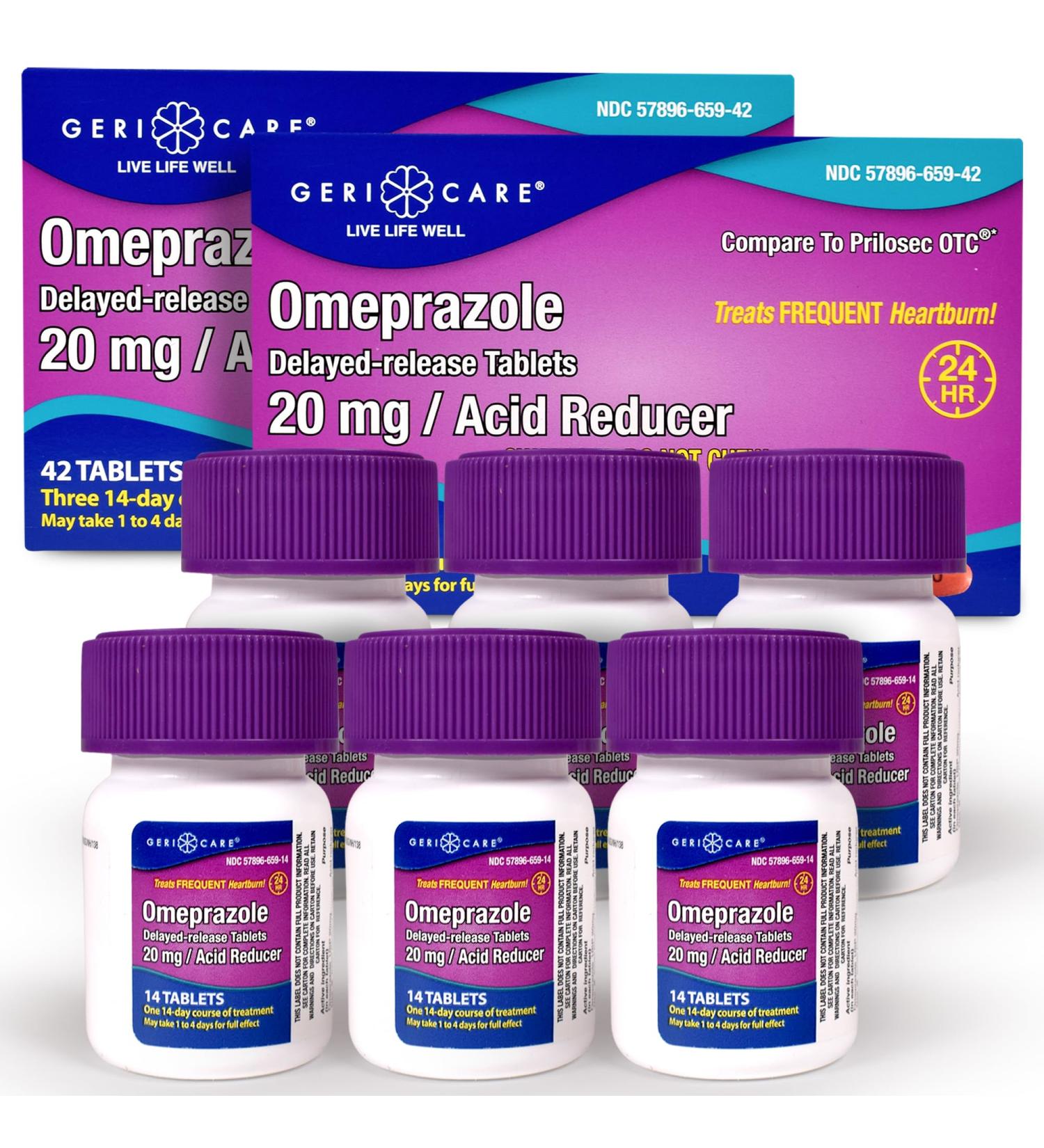 GeriCare Omeprazole Delayed Release Tablets 20mg Stomach Acid Reducer Pills for 24 Hour Heartburn Relief- Acid Reflux Medicine to Treat Frequent Heartburn- Anti-Acid Relief Tablets 42 Count (2 Pack) - Buy Online on GoSupps.com