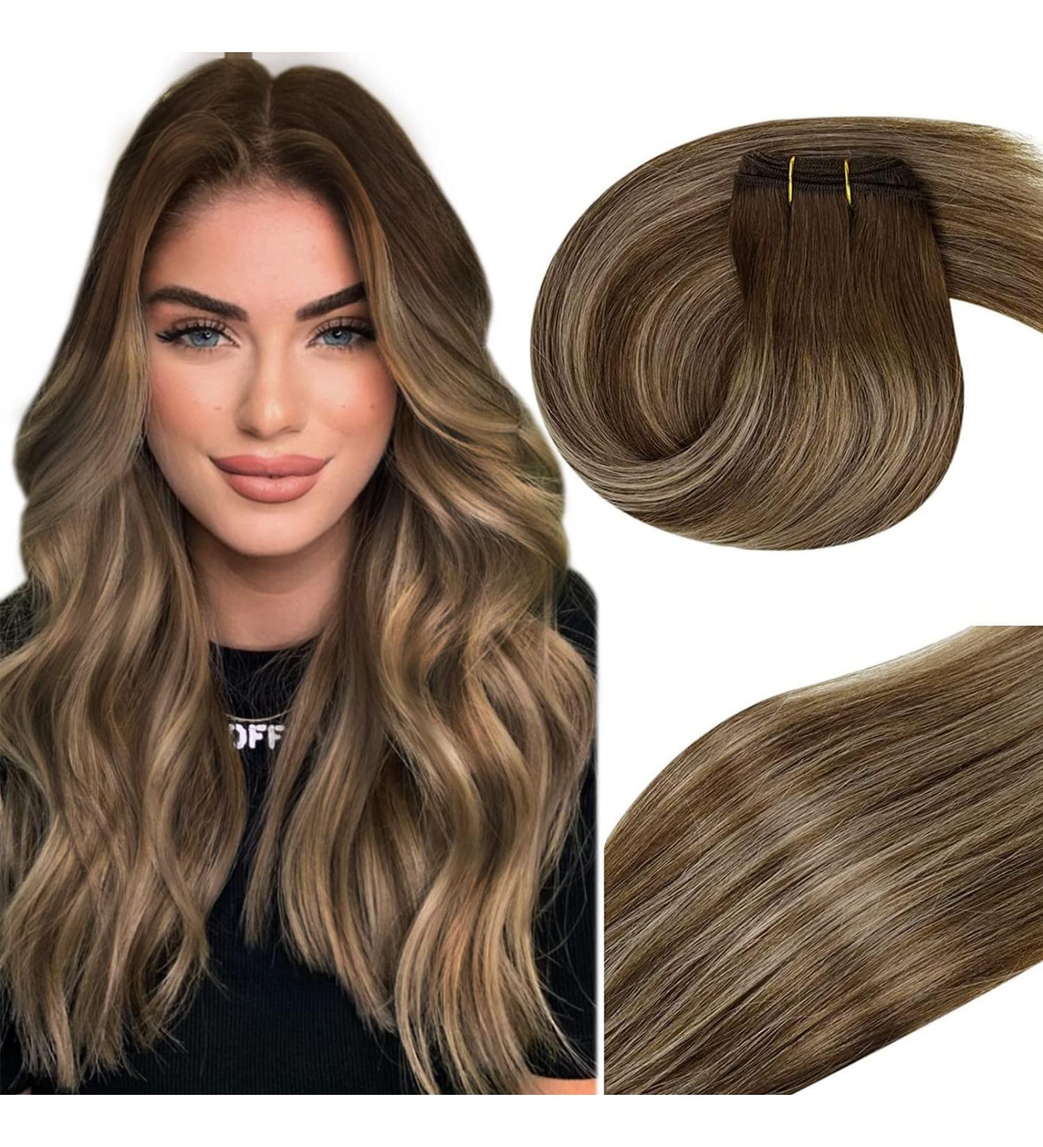 Balayage Hair Extensions Real Human Hair Sew in 20 Inch Dark Brown to Caramel Brown and Brown Remy Human Hair Sew in Ombre Human Hair for Women 100 Grams - Buy Online on GoSupps.com