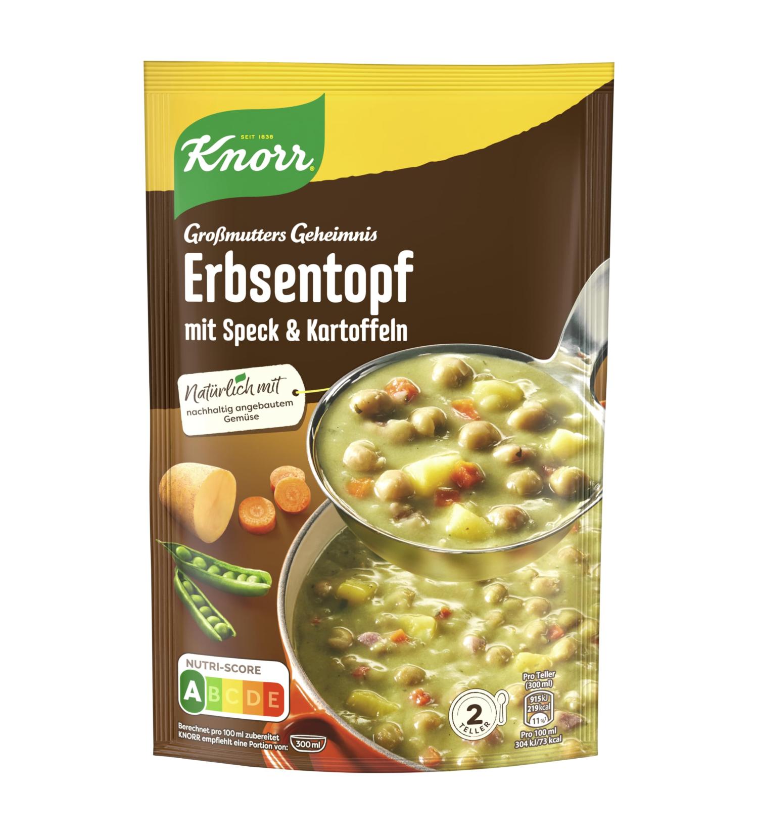 Knorr grandmother's secret stew hearty lensing pot delicious soup with bacon without taste -enhancing additives and dyes 133 g 8 pieces 16.63 g (8 -pack) hearty lensing pot with bacon