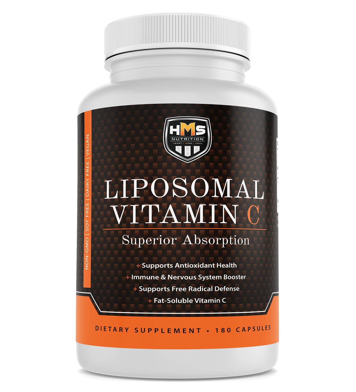 HMS Nutrition Premium Liposomal Vitamin C 1600mg - Non-GMO - Soy Dairy Gluten Free - 180 Capsules - Buy Online on GoSupps.com