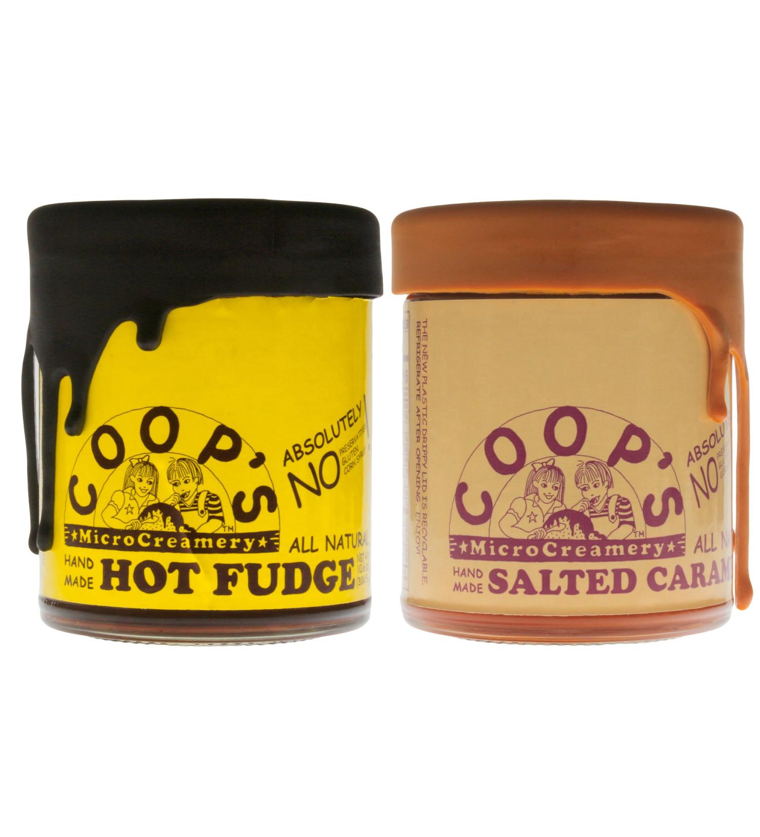 Coop's MicroCreamery Hot Fudge and Salted Caramel Sauce Bundle - 10.6 oz | Indulgent Dessert Toppings - Buy Online on GoSupps.com
