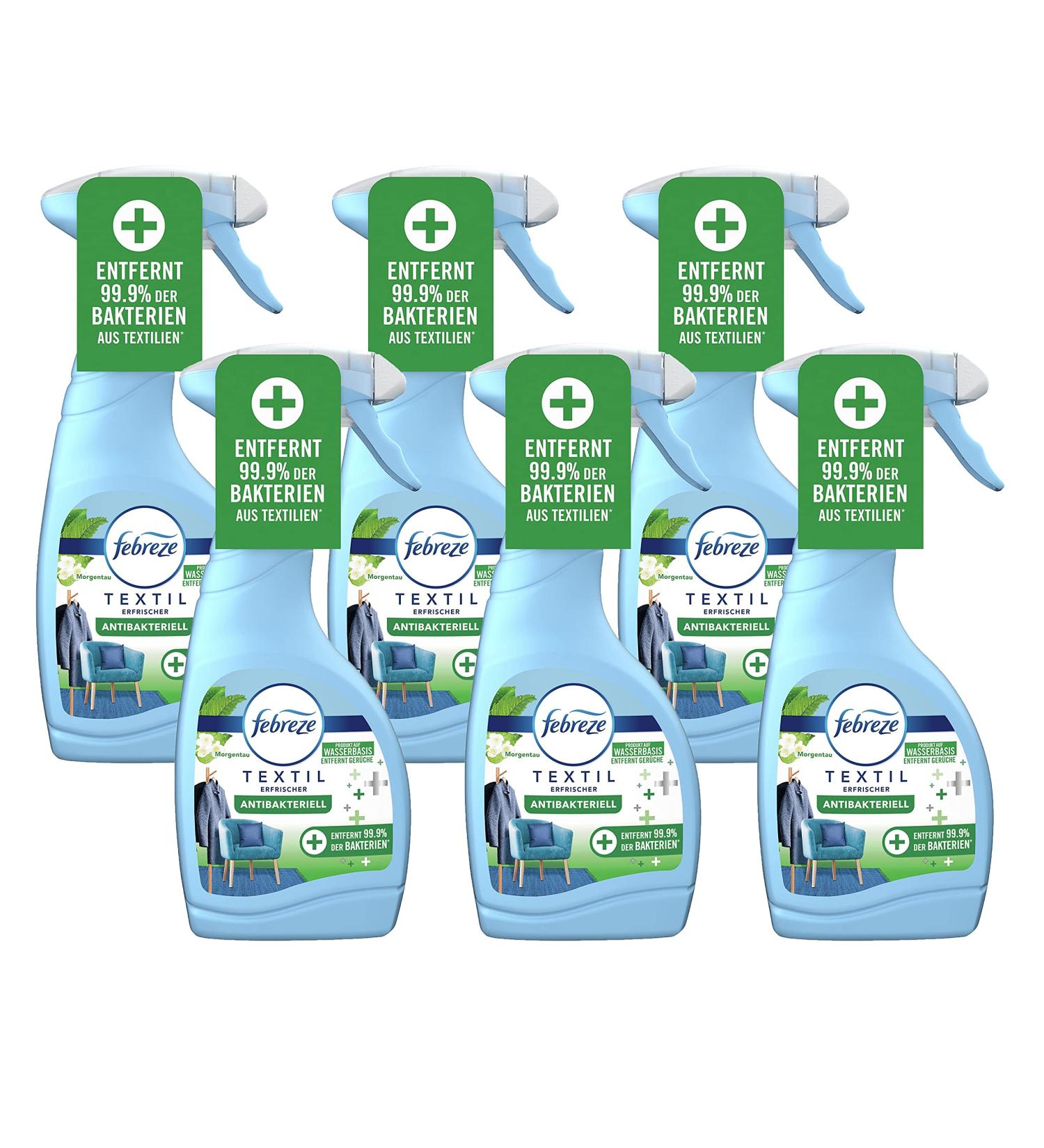 Set of 6 Febreze Antibacterial Textile Freshener Spray 500ml removes 99.9% of bacteria (6)