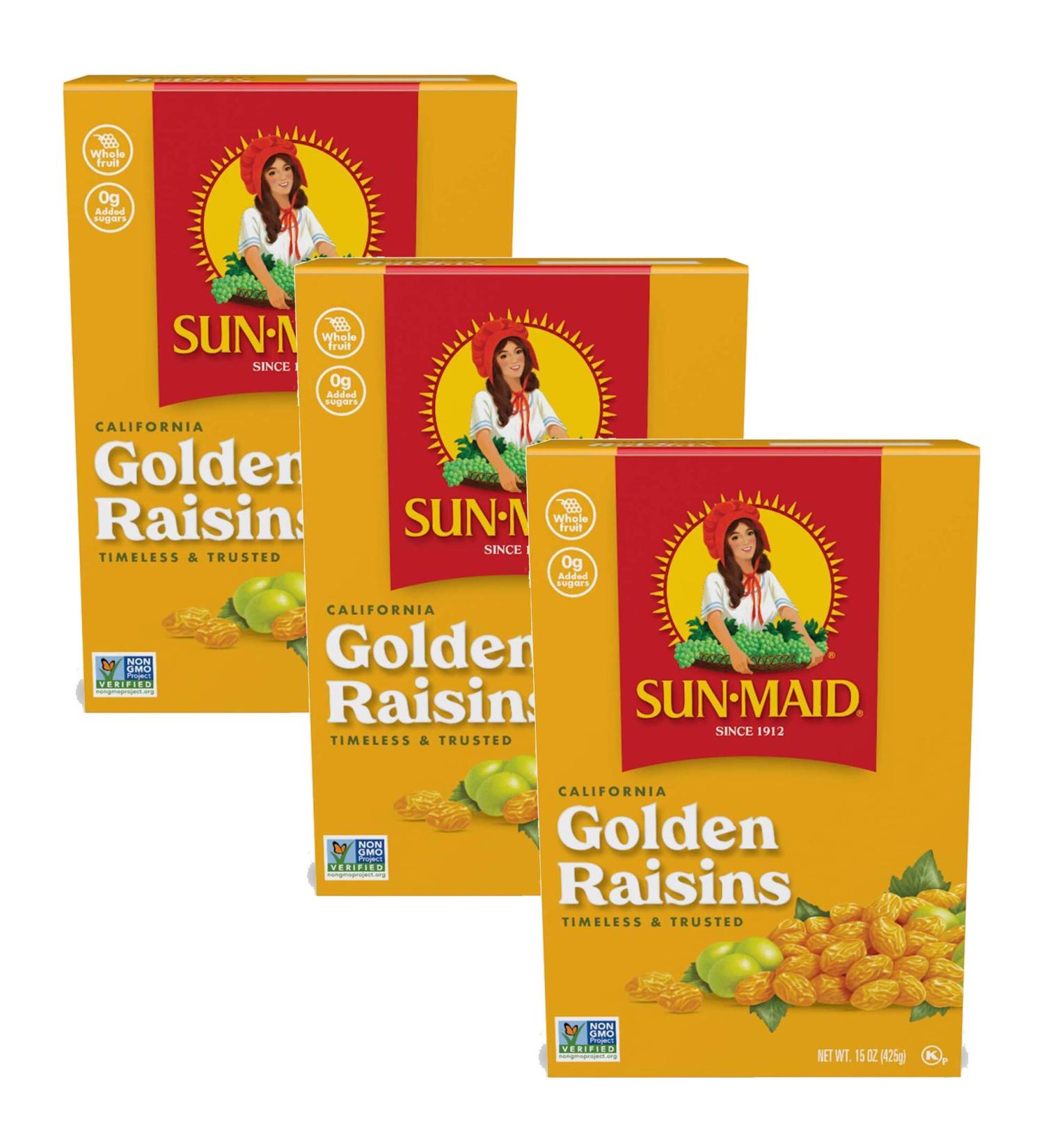 Sun-Maid California Dried Golden Raisins 15oz - No Added Sugar, Naturally Sweet Fruit (Pack of 3) - Buy Online on GoSupps.com