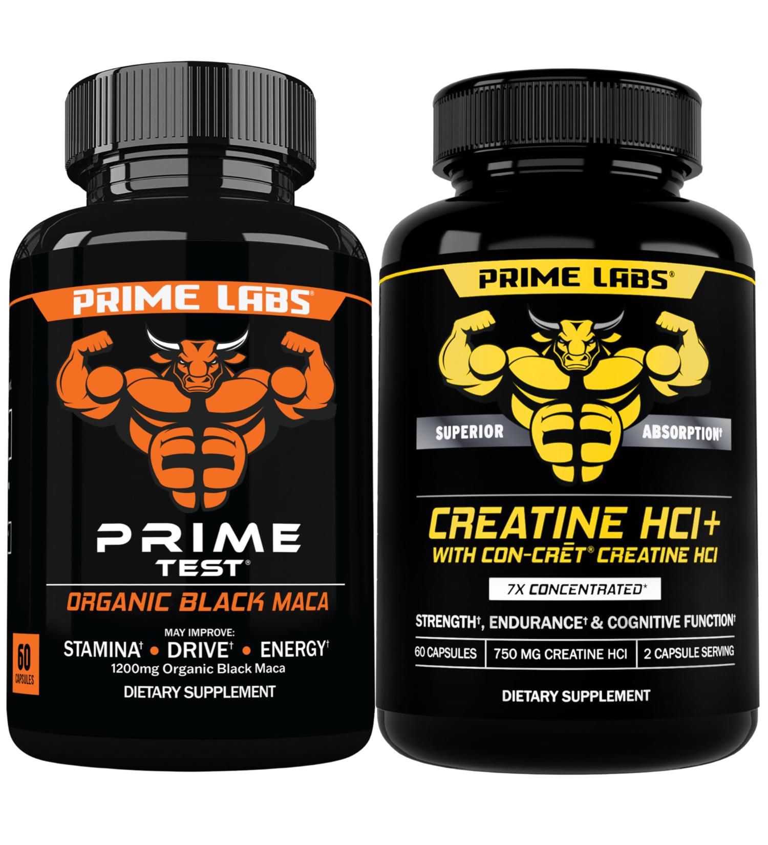 Prime Labs Organic Black Maca Capsules (60 ct) + Creatine HCl Capsules (60 ct) - Buy Online on GoSupps.com