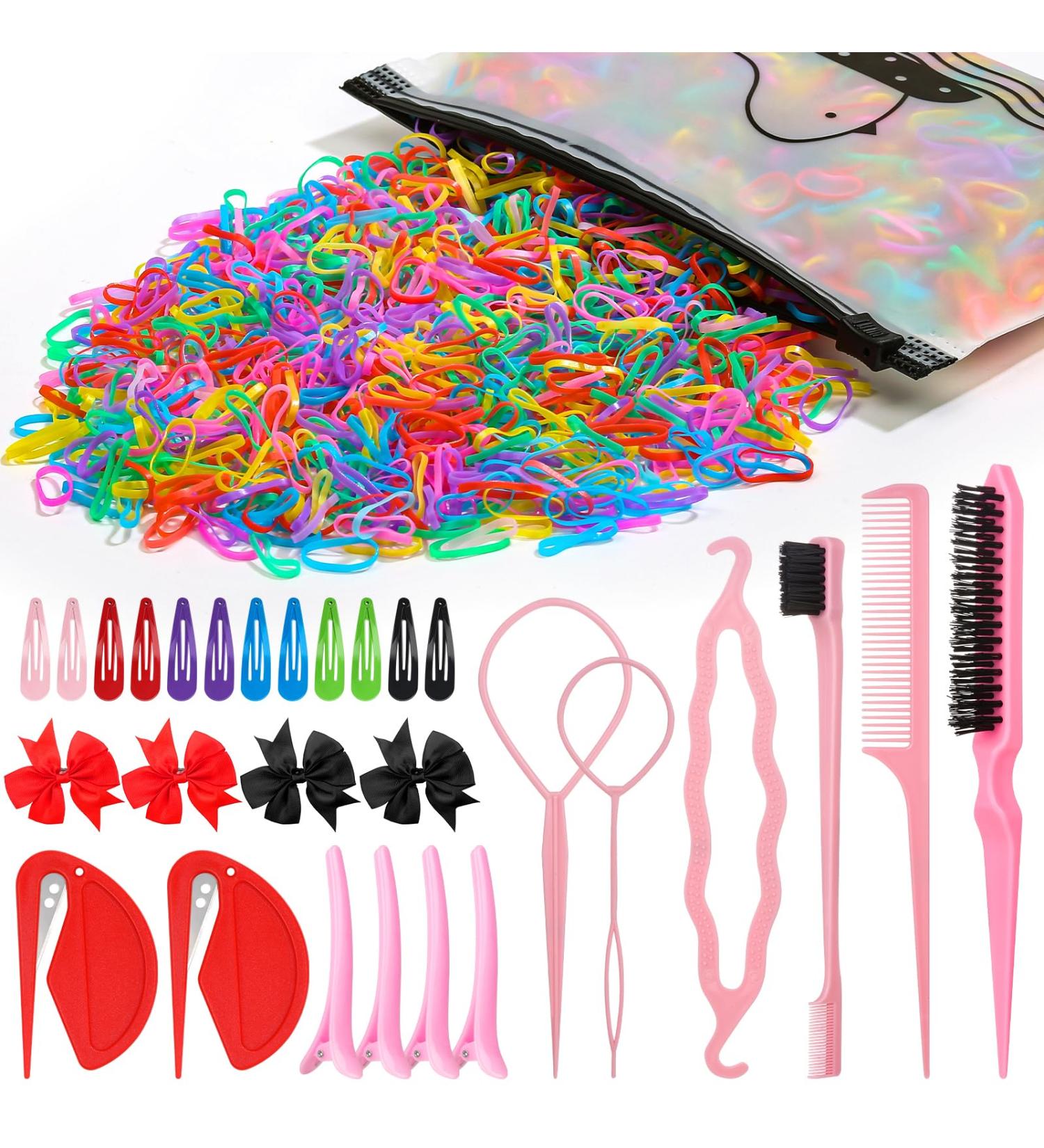 Buy 3028-Part Elastic Hair Strap Set - 3000 Mini Colorful Hair Ties with Organizer Box for Girls | Soft Rubber Hair Accessories - Buy Online on GoSupps.com