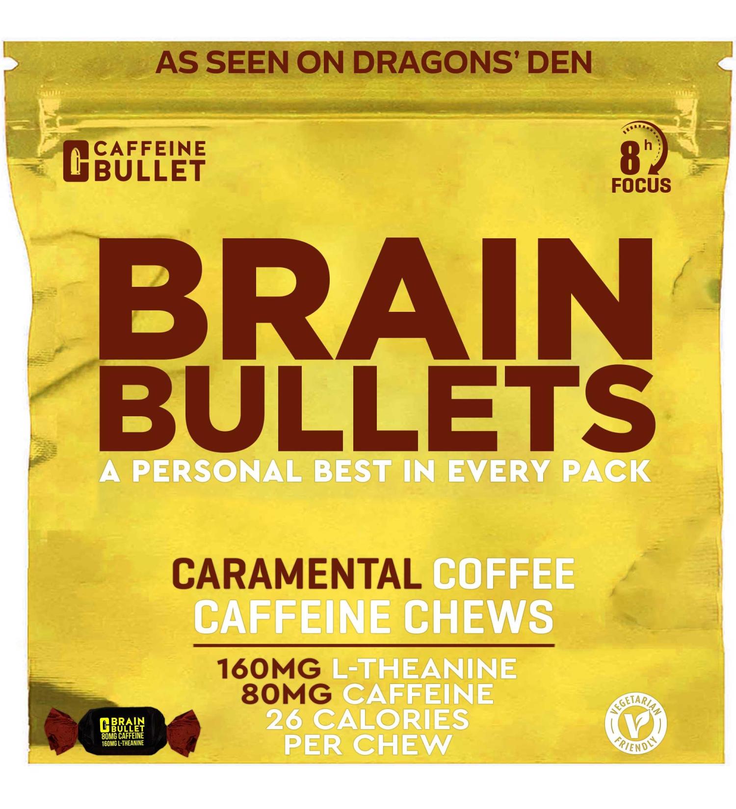 80mg Caffeine & 160mg L-Theanine Focus Enhancing Energy Chews (40 Servings) Neuroscience Backed Nootropic Stack Mental Acuity & Cognitive Support | Caramel Frappe Flavor Brain Bullet 1 Bag - 40 Chews - Buy Online on GoSupps.com