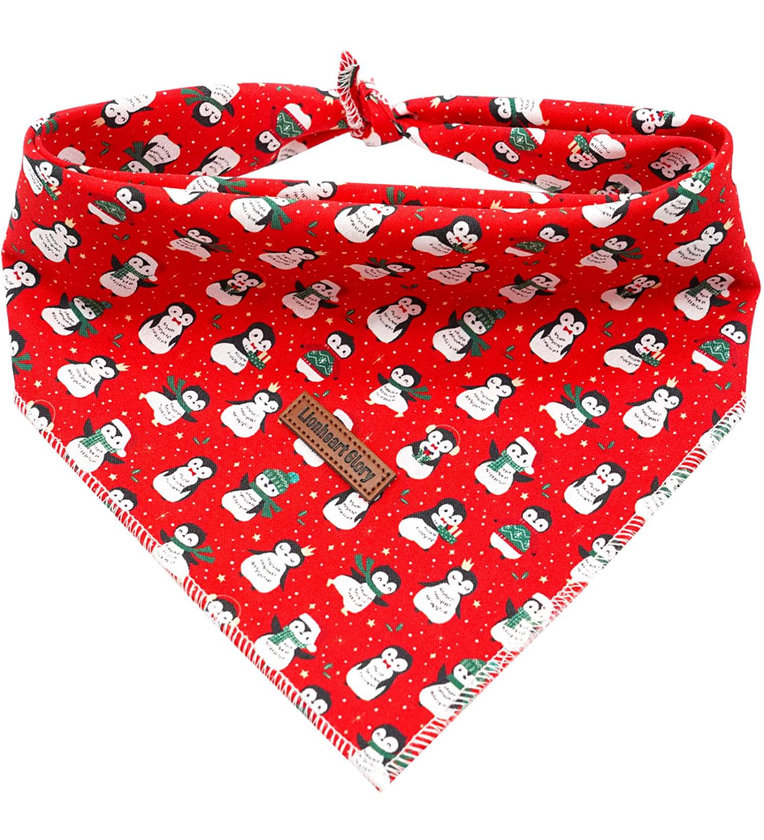 Lionheart Glory Dog Haller Washable Soft Cotton Christmas Neckerchief for Large Dogs Adjustable Red Kerchief Square Towel | 1 Pack with Penguin Design - Buy Online on GoSupps.com