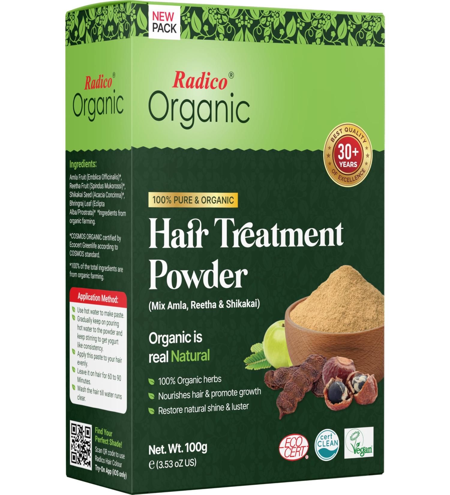 RADICO 100 BIO ORGANIC AMLA RITHAREETHA SHIKAKAI 100 Natuurlijke BIO Organic Haarmasker 100g