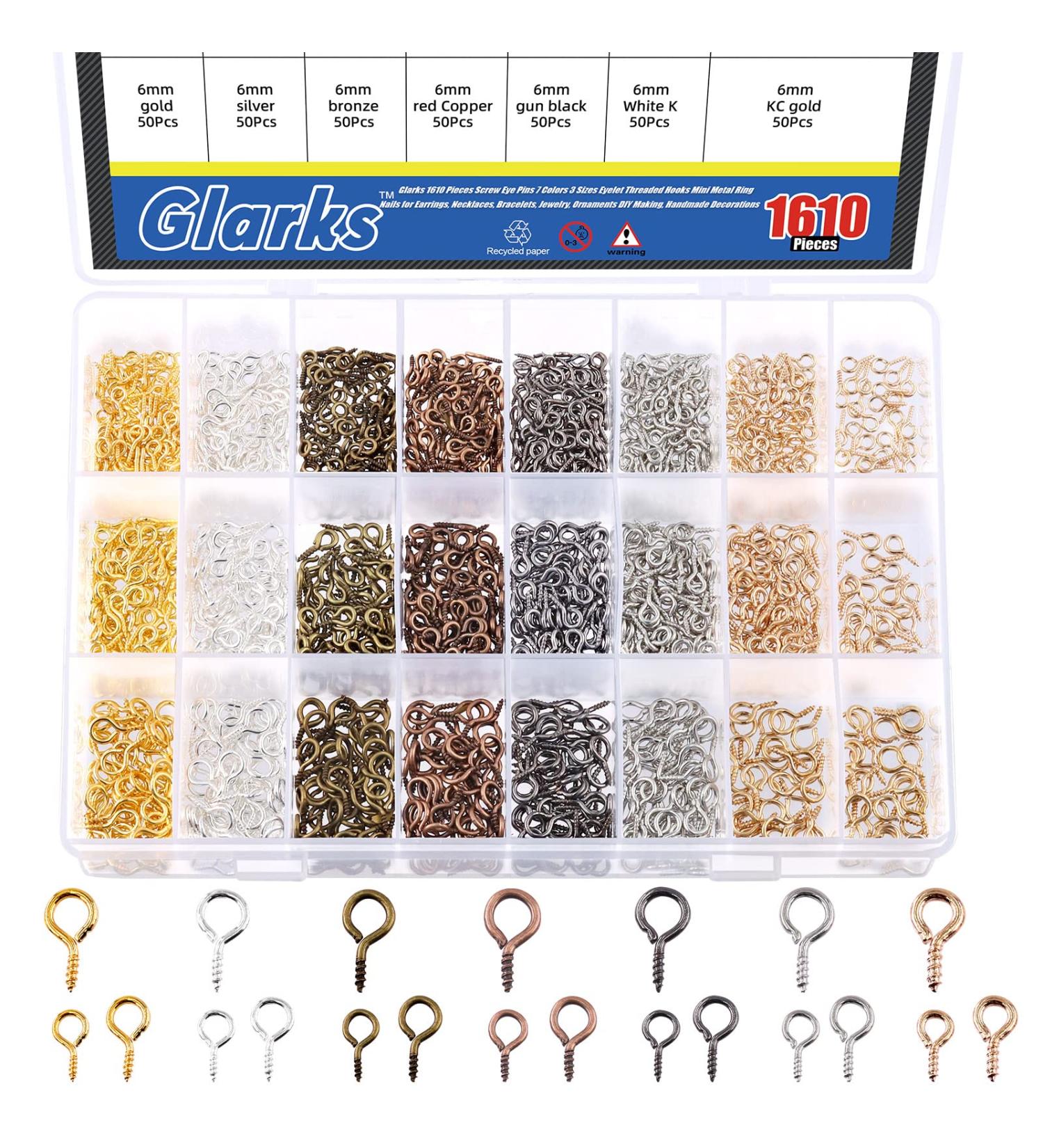 Glarks 1610Pcs 7 Colors Screw Eye Pins Hooks for Jewelry Making - 3 Sizes - Perfect for Earrings, Necklaces, Bracelets DIY - Buy Online on GoSupps.com