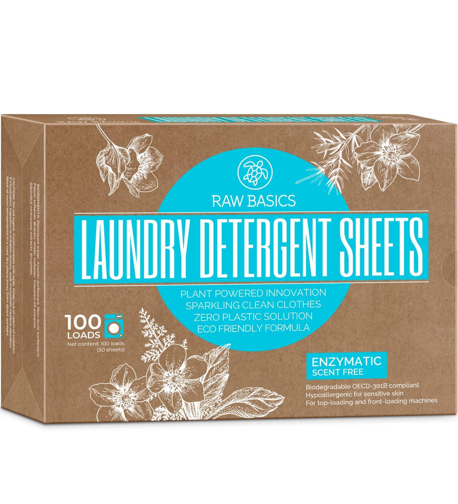 Eco-Friendly Unscented Laundry Detergent Sheets - Zero Waste Travel Size 100 Loads Natural Soap Plastic-Free - Buy Online on GoSupps.com