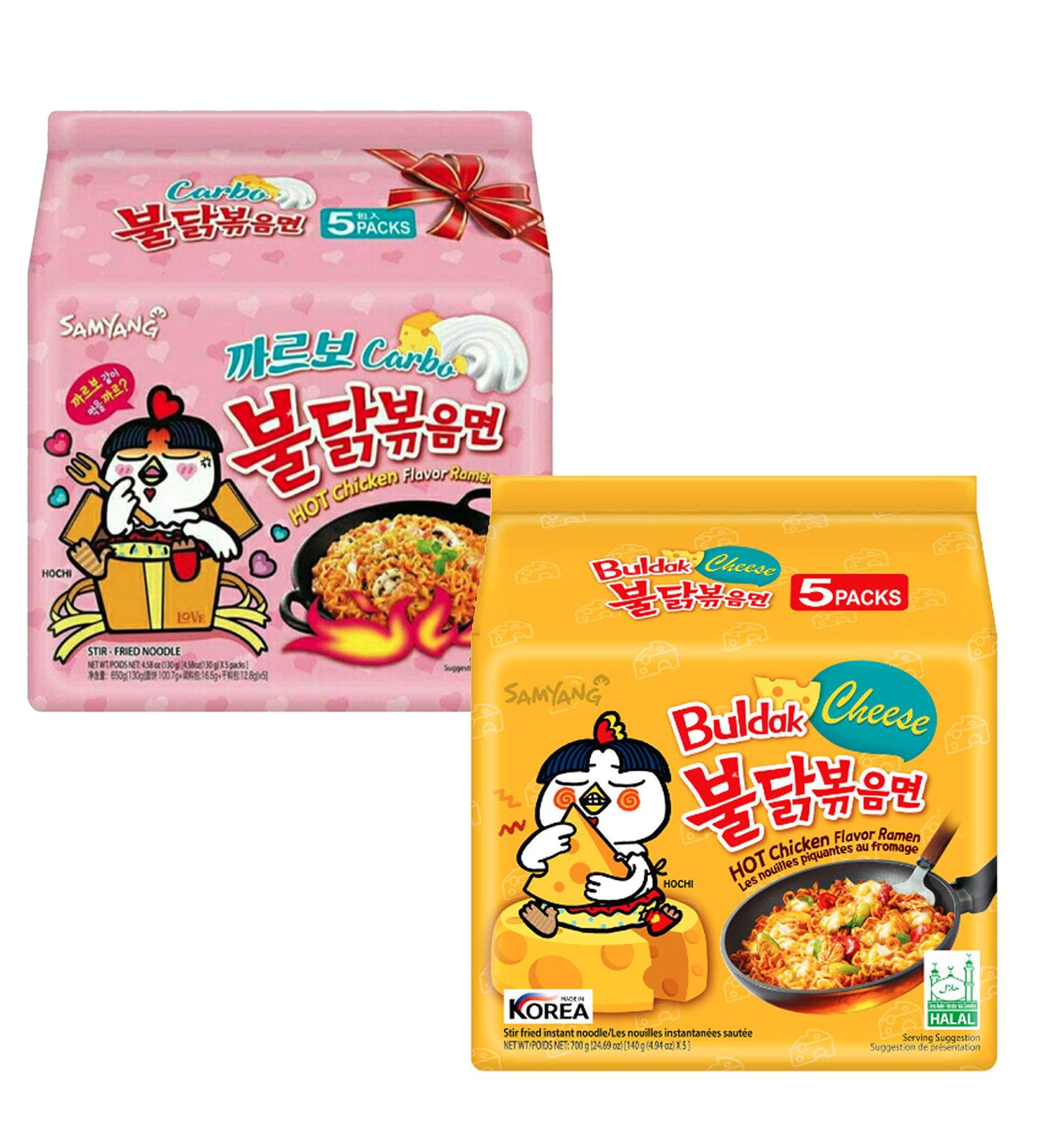 Samyang Hot Spicy Chicken Ramen Noodle Combo (Carbonara 5 Packs & Cheese 5 Packs) - Buy Online on GoSupps.com