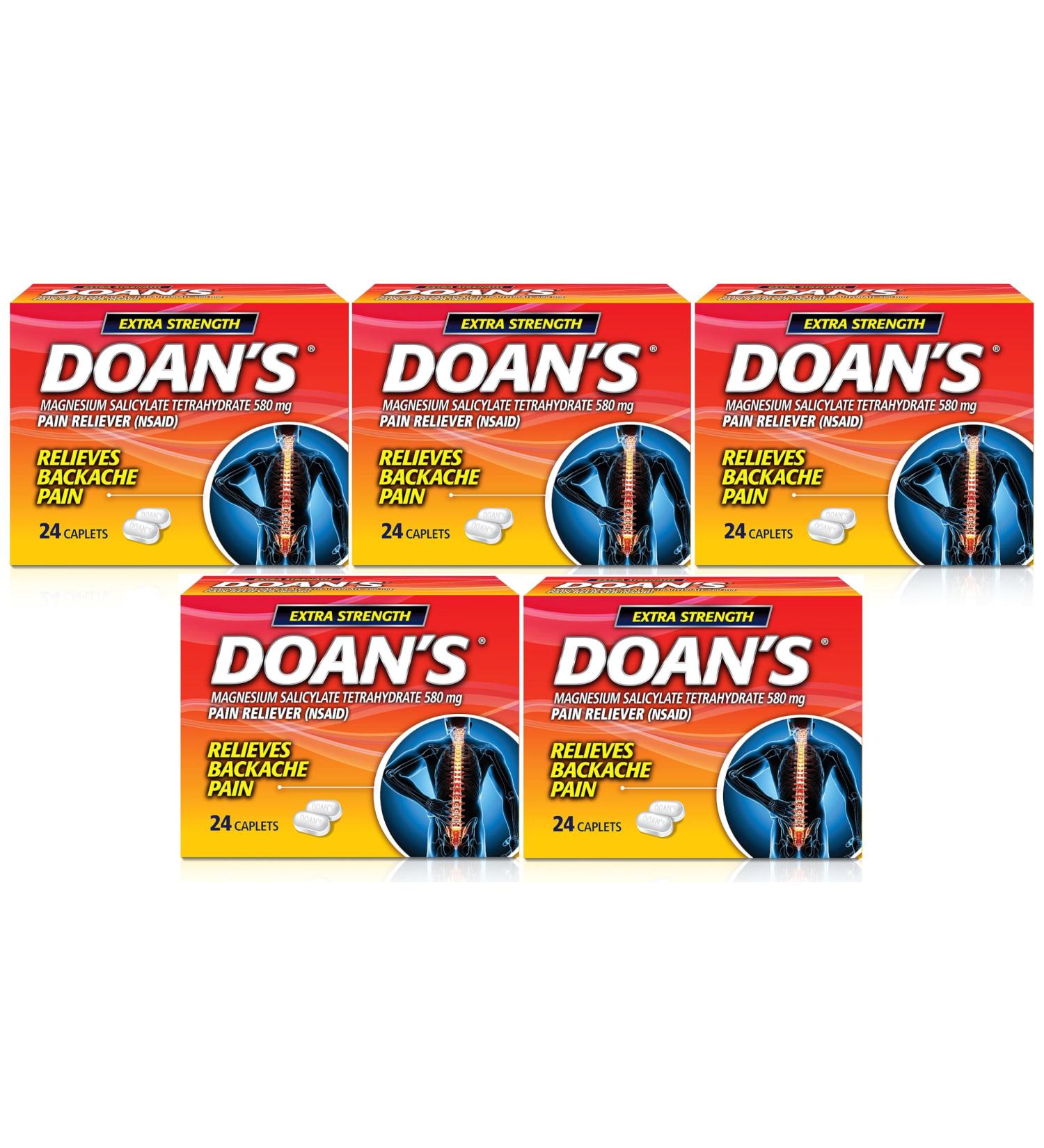 Doan's Extra Strength Pain Reliever Magnesium Salicylate Tetrahydrate 580 mg Relieves Backache Pain 24 Caplets (Pack of 5) - Buy Online on GoSupps.com