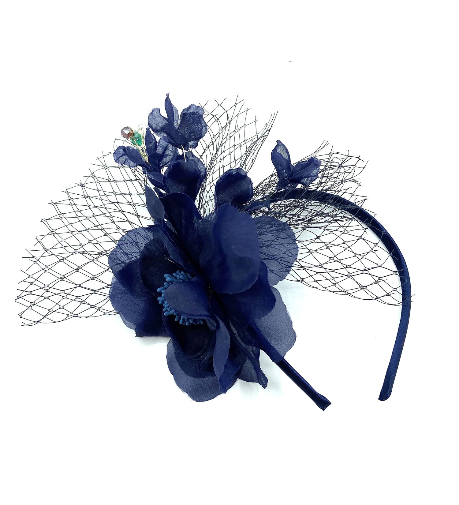Ladies Beaded Fascinator Aliceband Hairband for Weddings Races Royal Ascot Derby (Navy Blue) - Buy Online on GoSupps.com