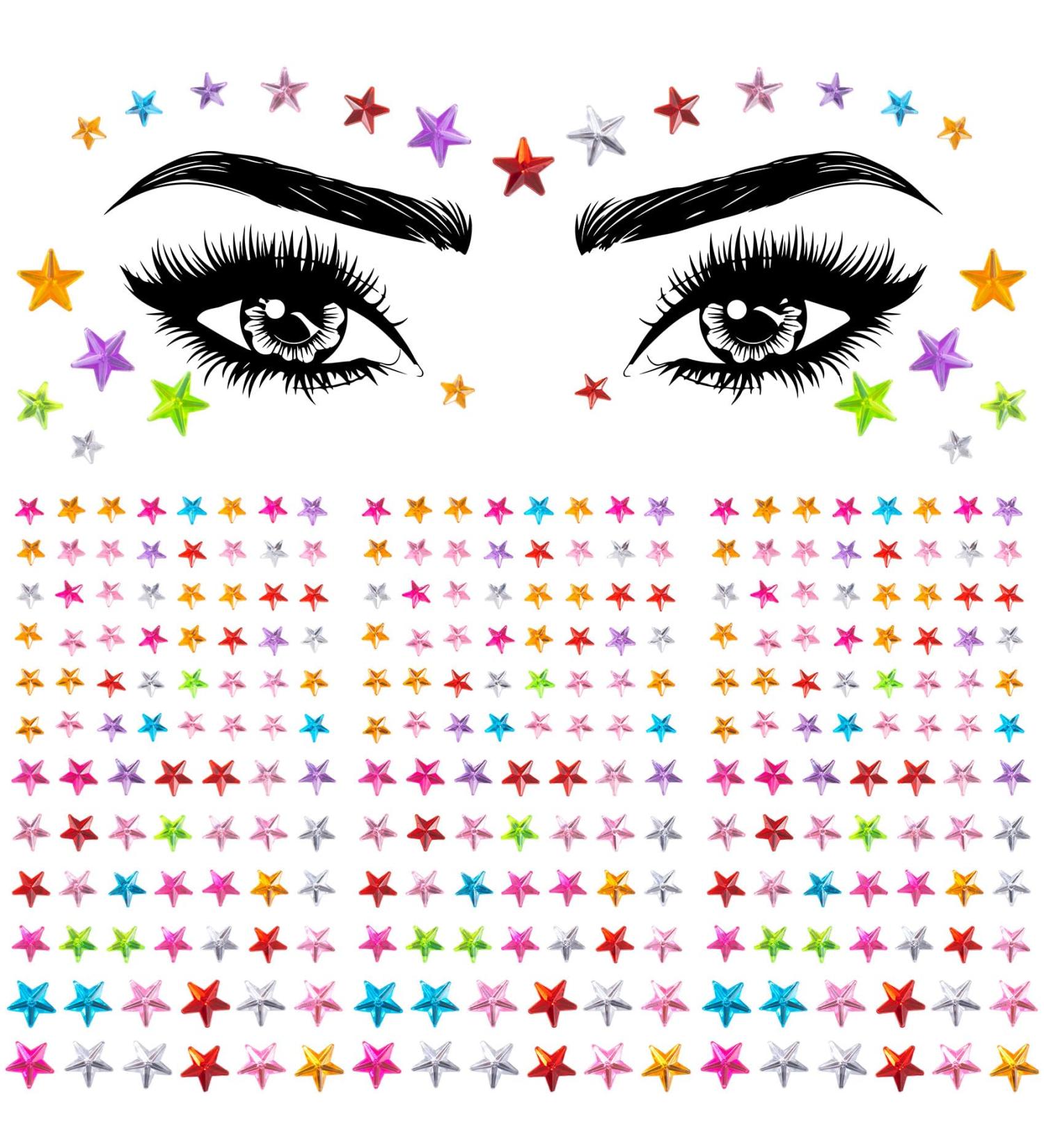 OIIKI 4 Sheets Colorful Star Face Gems Stickers - Eye Rhinestones Makeup Jewels for Parties Festivals & Daily Use - International Shipping Available - Buy Online on GoSupps.com