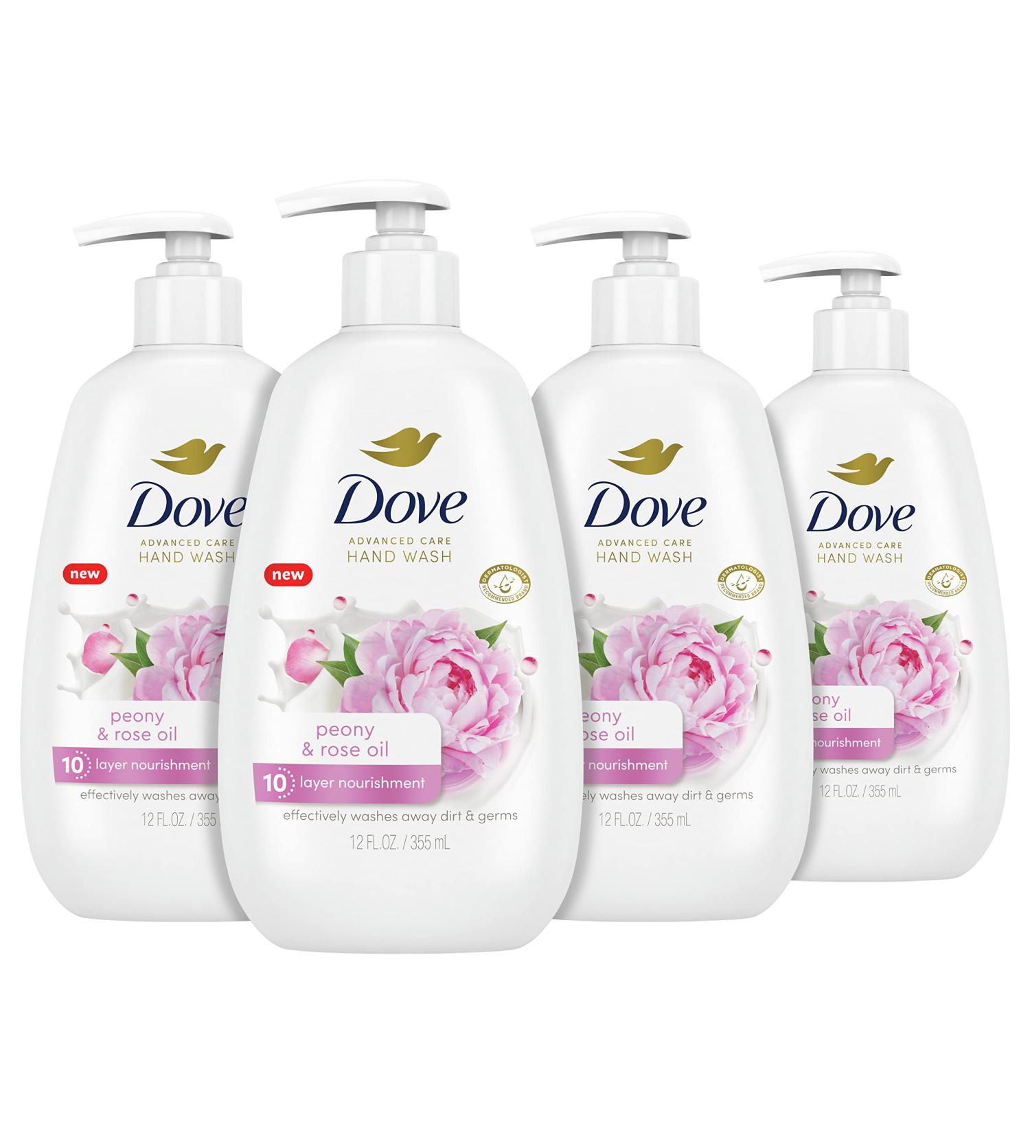 Dove Advanced Care Hand Wash Peony & Rose Oil 12 oz - 4 Pack | Soft Smooth Skin, Extra Moisturizing Formula - Buy Online on GoSupps.com