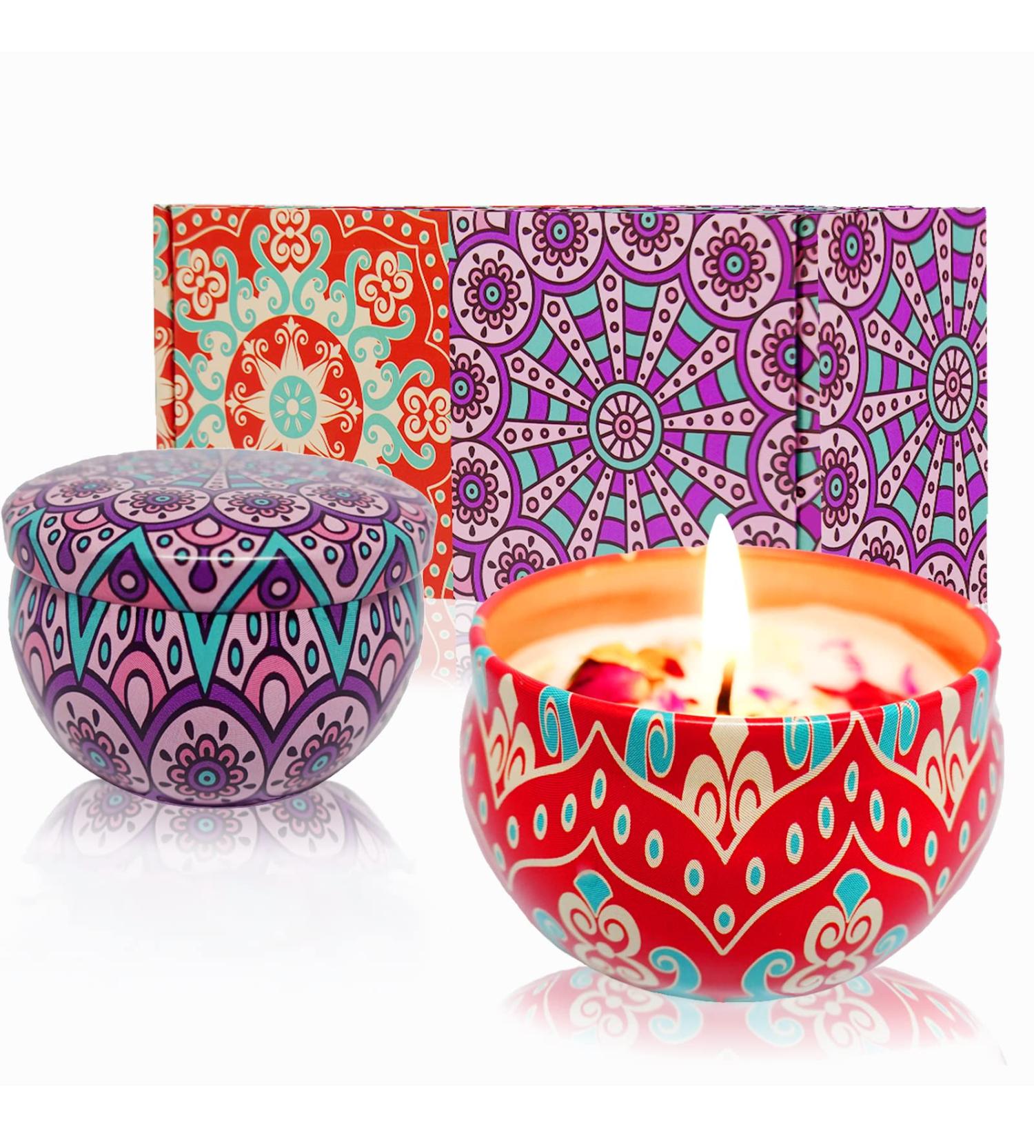 Scented Candles Gift Set - Aromatherapy Soy Wax Candles for Home & Travel | Long Lasting Lavender & Wolfberry Orange | Perfect Gift for Women | 2 Pack 2.5 Oz - Buy Online on GoSupps.com