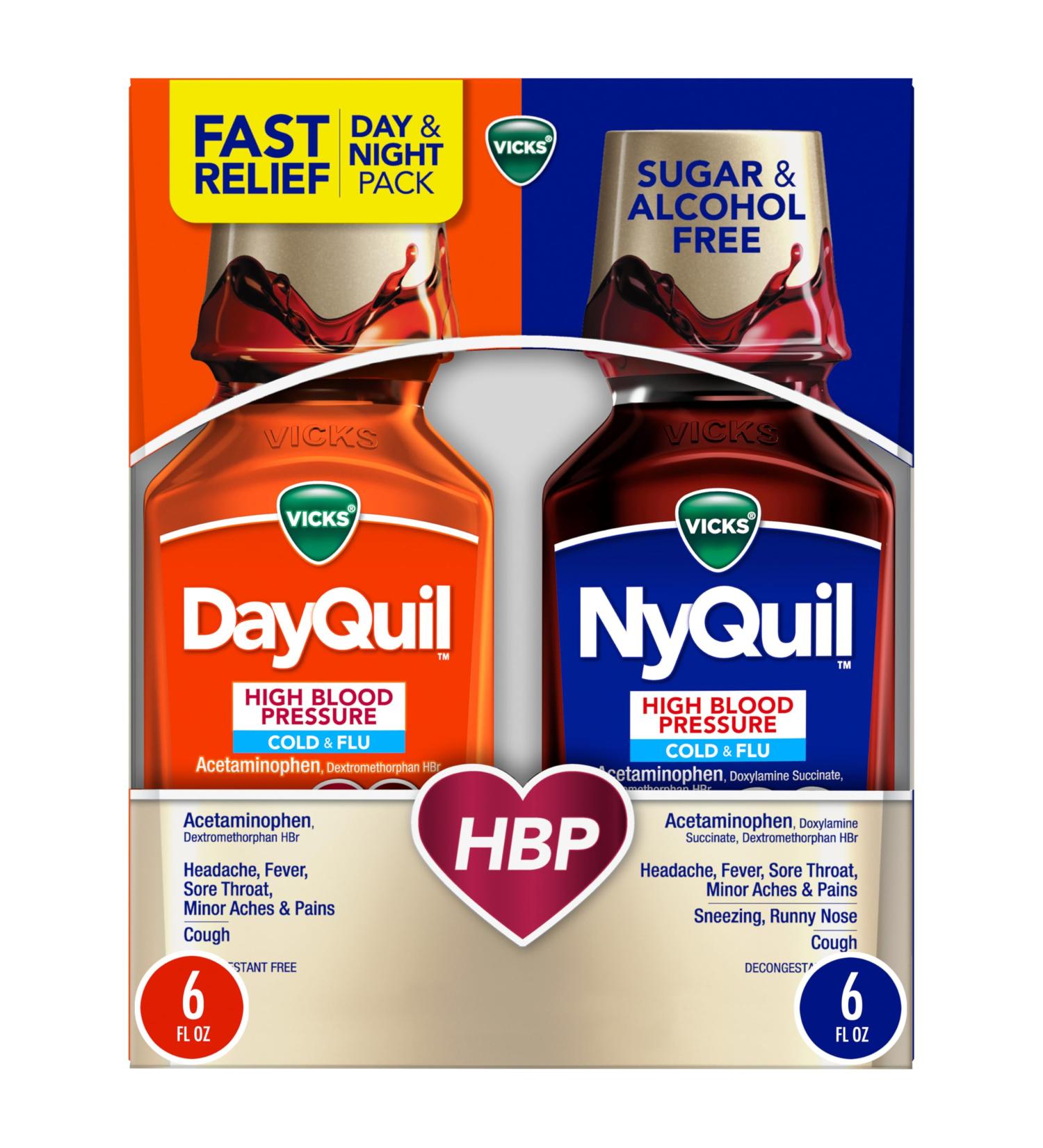 DayQuil & NyQuil High Blood Pressure Cold & Flu Relief Liquid Multi-Symptom Daytime & Nighttime Relief for Cold Cough and Flu Symptoms Sugar & Alcohol Free 2 x 8 FL OZ - Buy Online on GoSupps.com