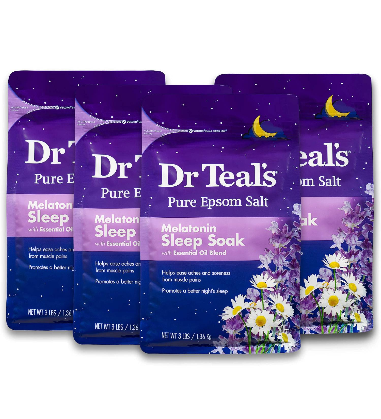 Dr Teal's Pure Epsom Salt Melatonin Sleep Soak 3 lb - Pack of 4 | Relaxing Essential Oil Blend - Buy Online on GoSupps.com