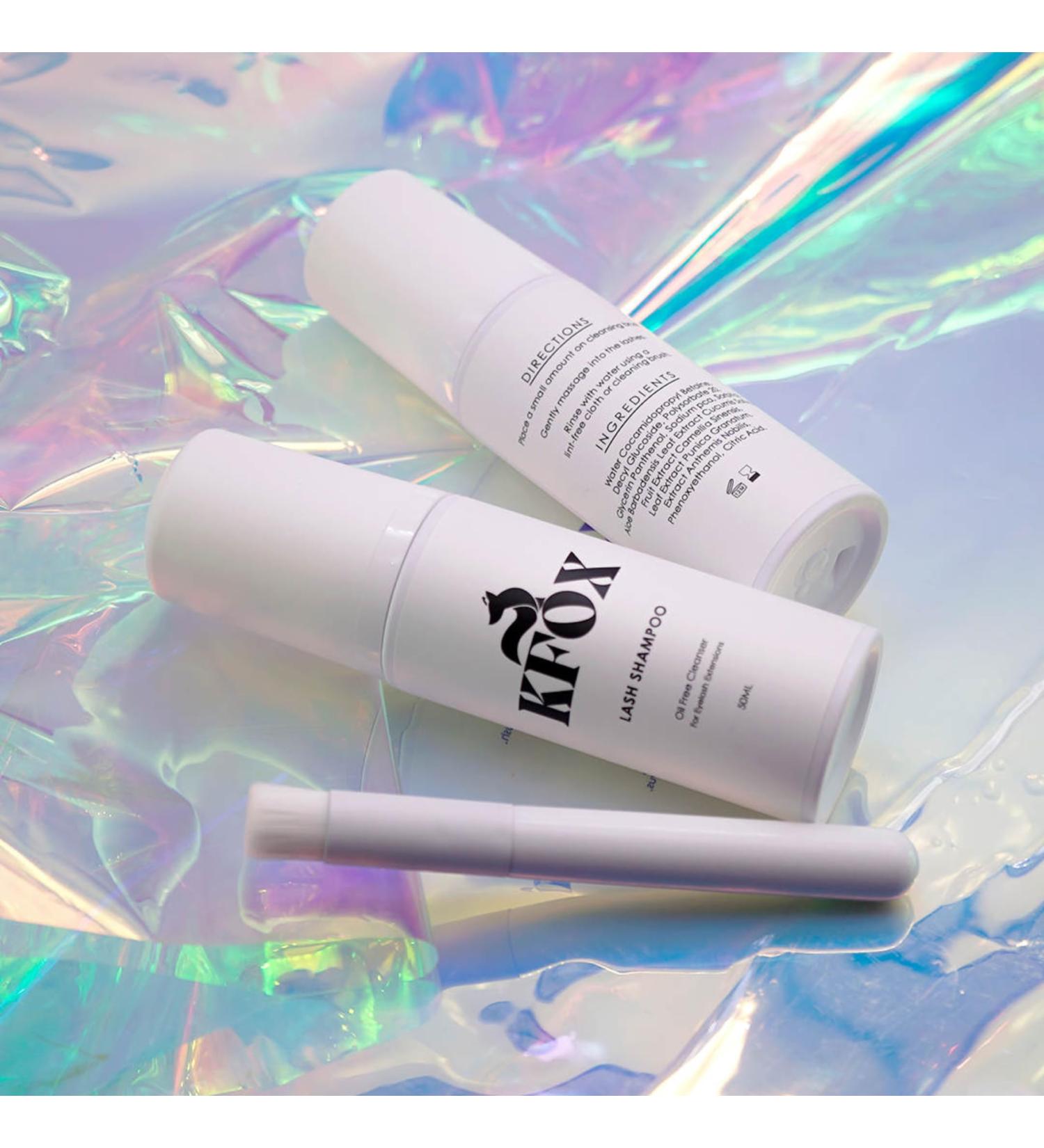 KFOX Professional Lash Shampoo + Free Brush / 1.69 fl. oz / 50ml/ Eyelid Foaming Cleanser/Wash for Extnesions & Natural Lashes/Safe Makeup Remover/Gentle Paraben-Free/Oil-Free Clear