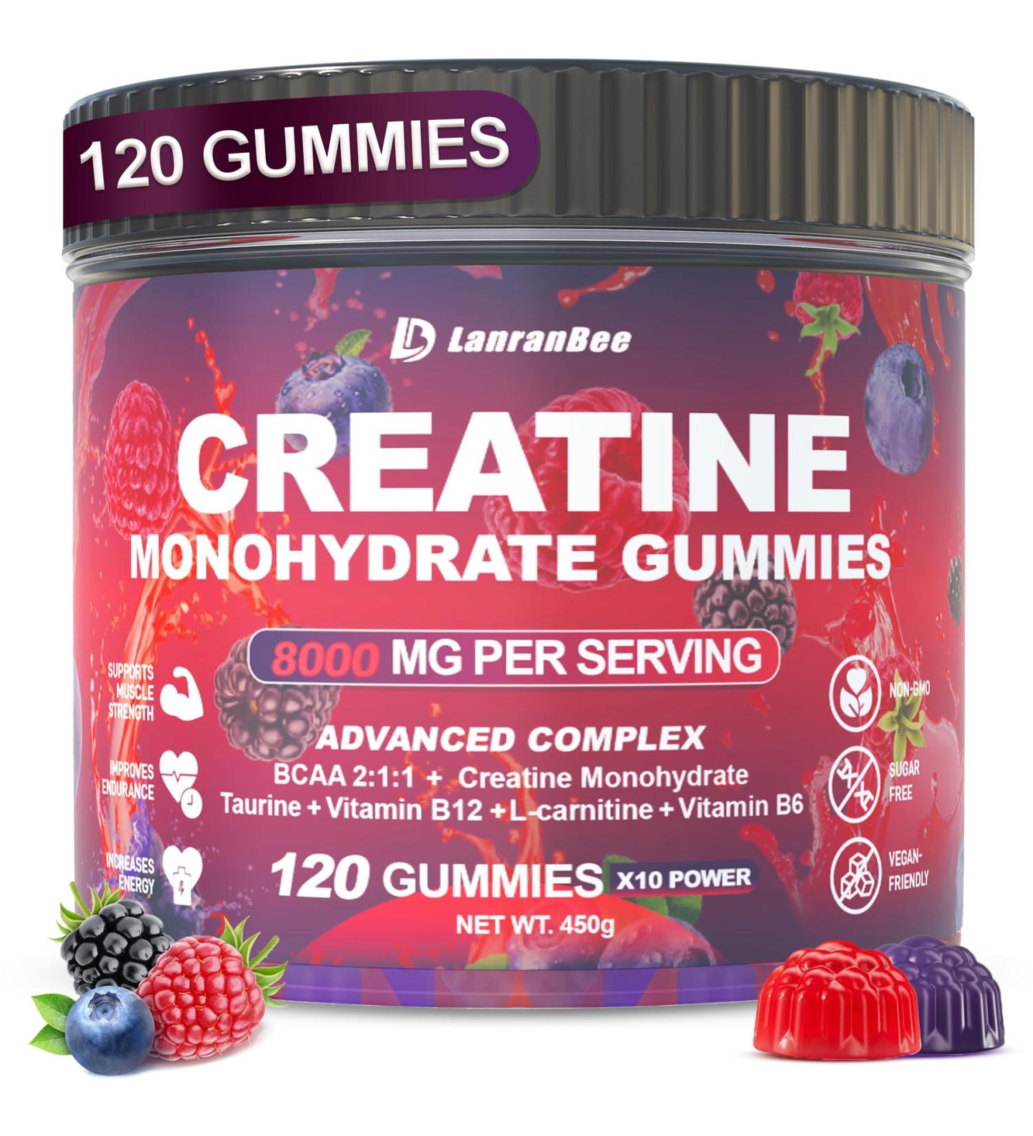 Creatine Monohydrate Gummies for Men & Women with L-Carnitine & Taurine Sugar Free Chewable Creatine Pre-Workout Supplement for Muscle Strength Muscle Builder Energy Boost (Raspberry Flavor) - Buy Online on GoSupps.com
