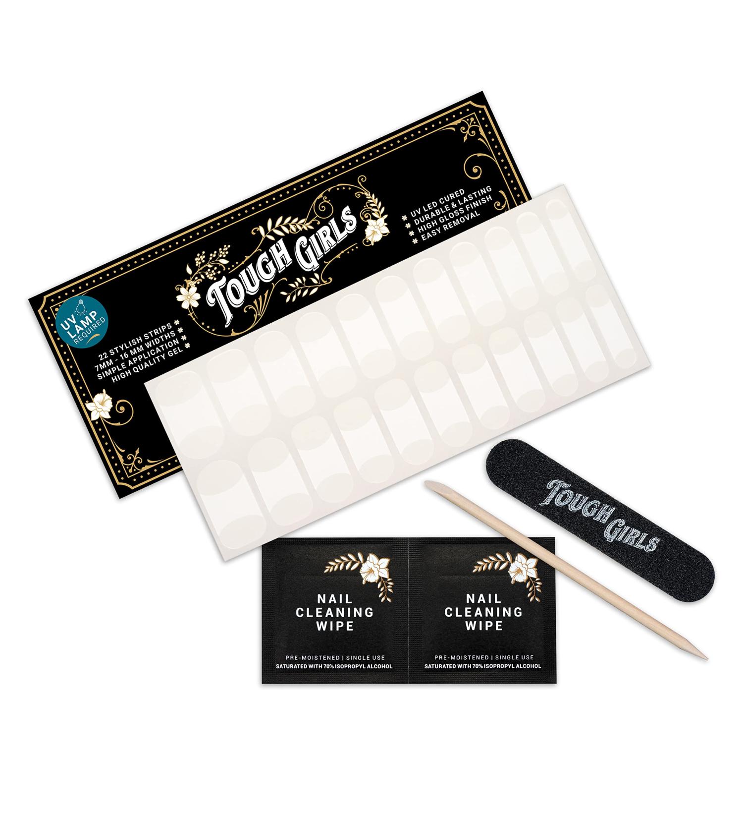 Tough Girls 22 Semi-Cured Gel Nail Polish Strips | French Tip for Short Nails | UV LED Lamp Required | Includes Cuticle Stick, Nail File, Wipes - Buy Online on GoSupps.com
