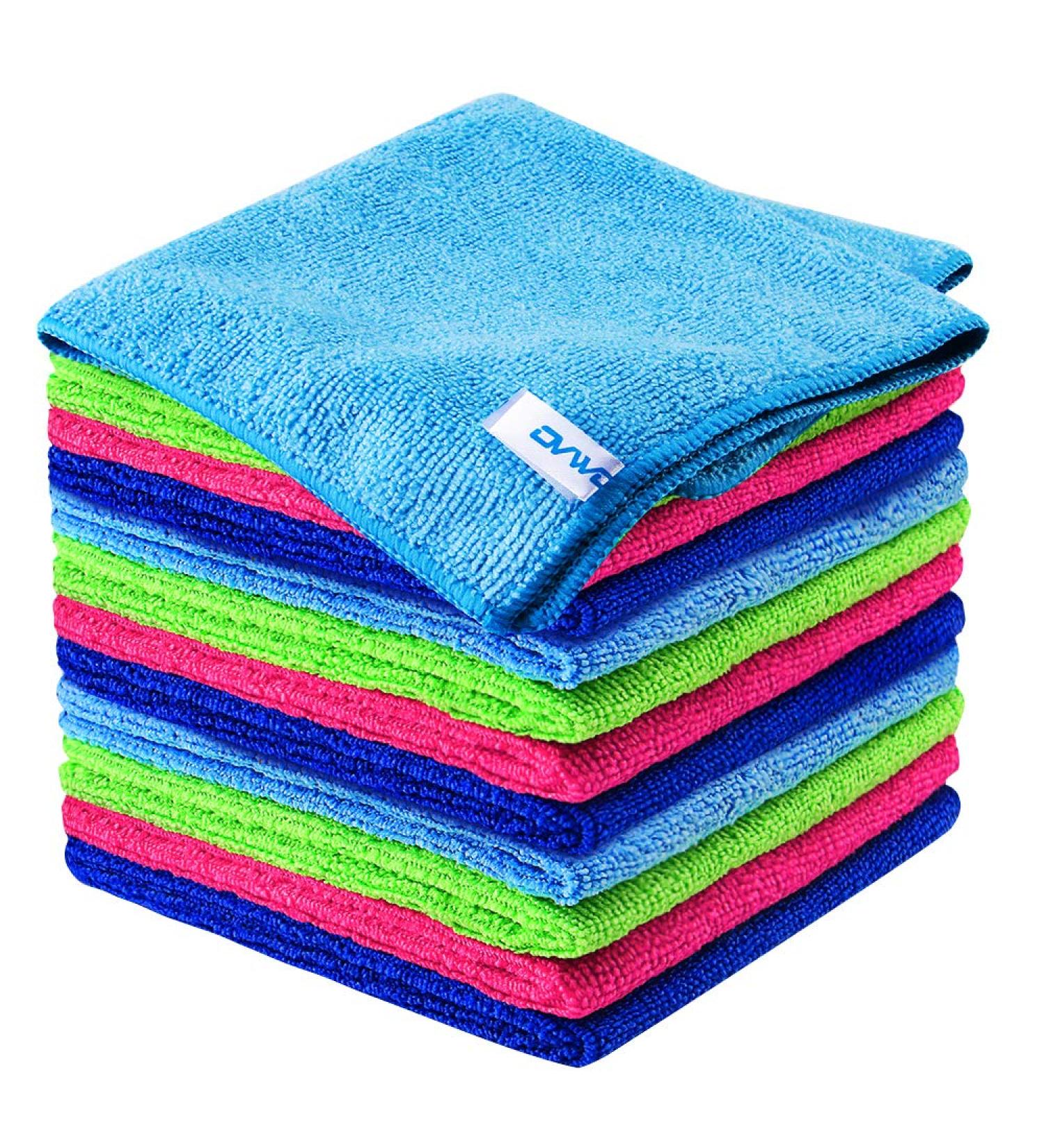 ovwo 12Pcs Premium Microfiber Cleaning Cloth Set - Highly Absorbent, Lint Free, Scratch Free, Reusable - Ideal for Kitchen Towels, Dish Cloths, Dusting, Household Cleaning - Buy Online on GoSupps.com