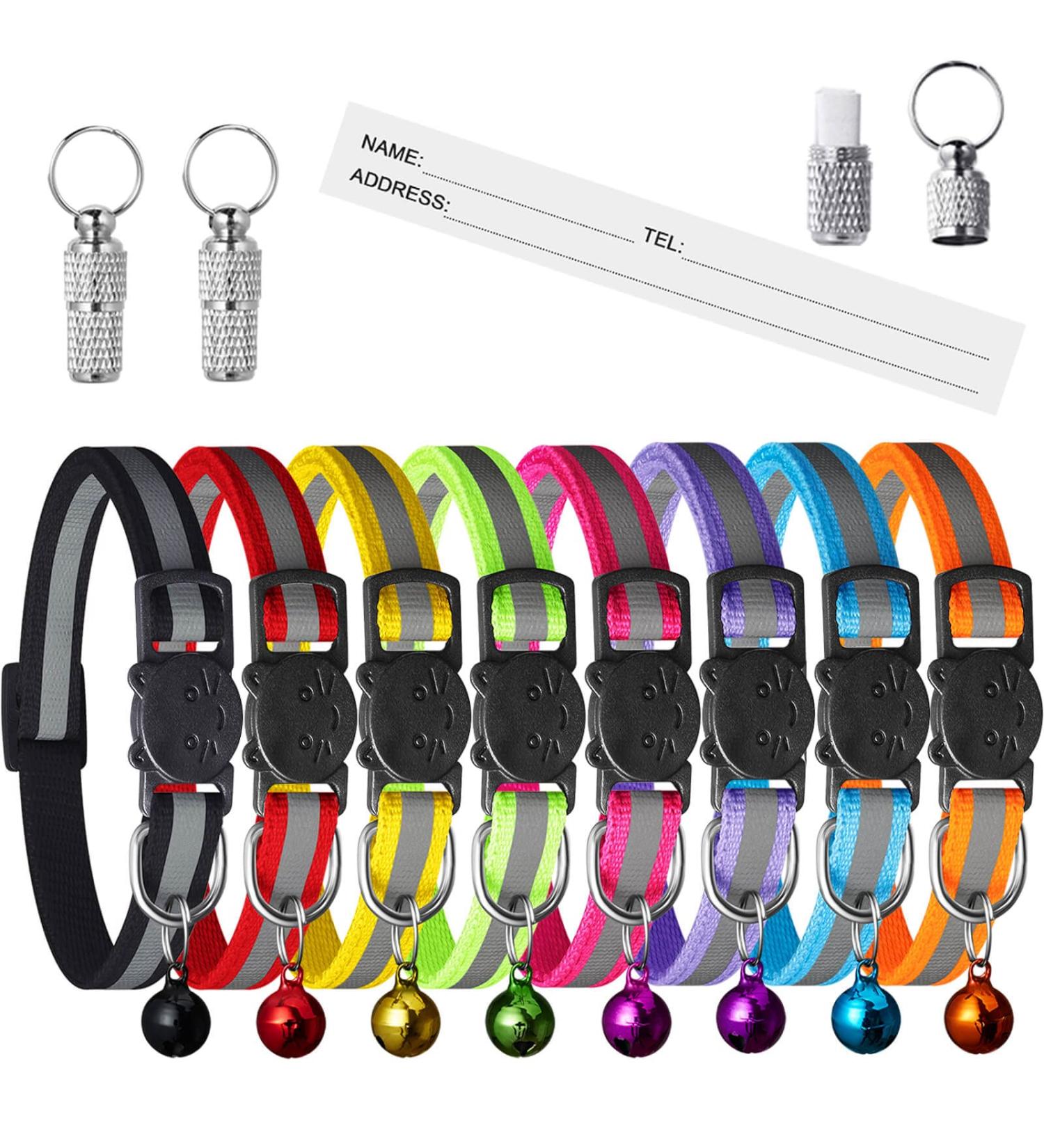 Extodry Reflective Cat Collar Set - 8 Pieces with Name Address Tags & Safety Lock | Adjustable Kitten Collars (6-9) | Personalized Pet Accessories (15-23cm) - International Shipping Available - Buy Online on GoSupps.com