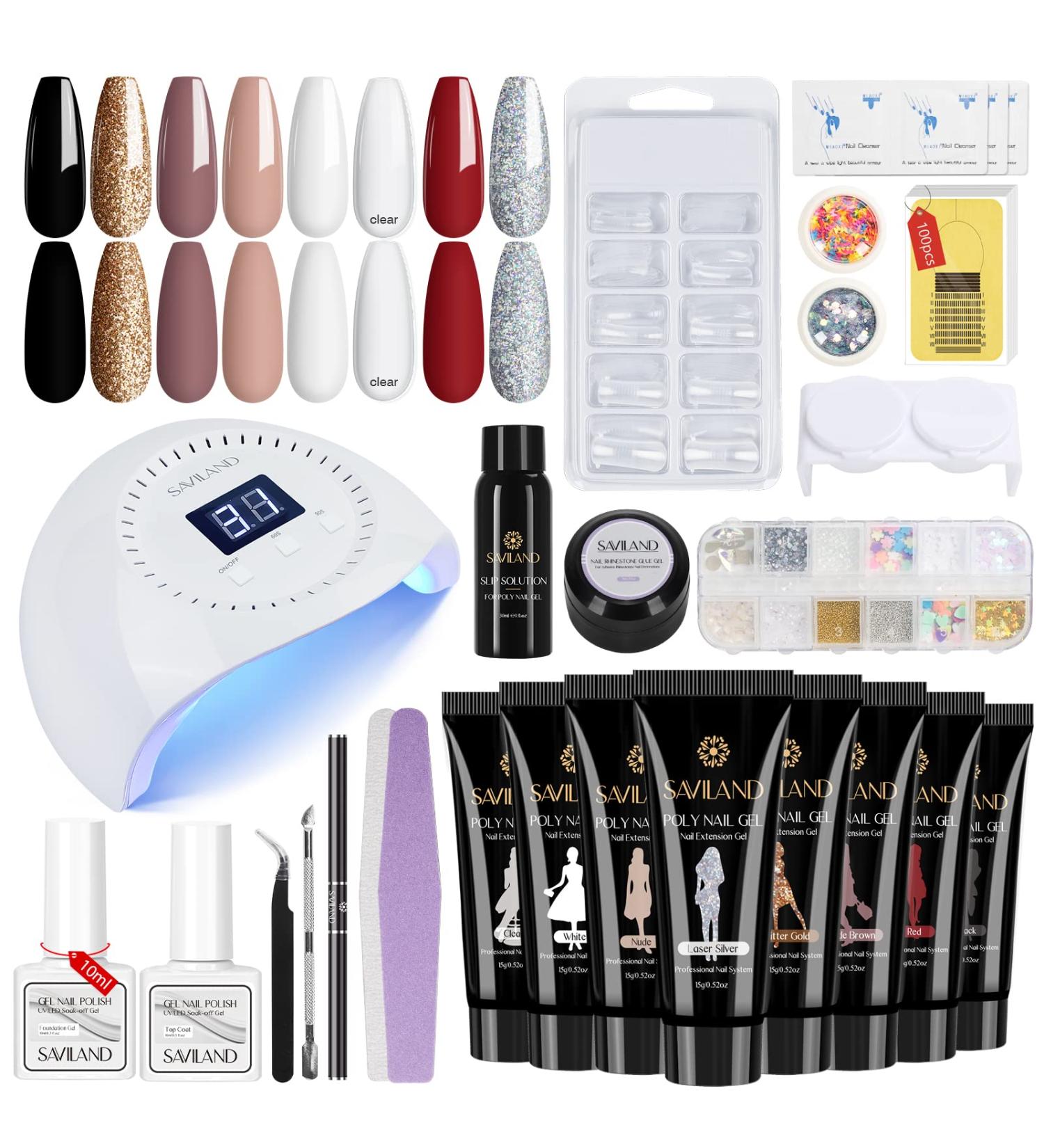 Saviland Poly Gel Nail Kit 8 Colors with 96W UV Nail Lamp - All-in-One Manicure Starter Kit for Nail Salon and Home DIY Beauty Gift - Buy Online on GoSupps.com