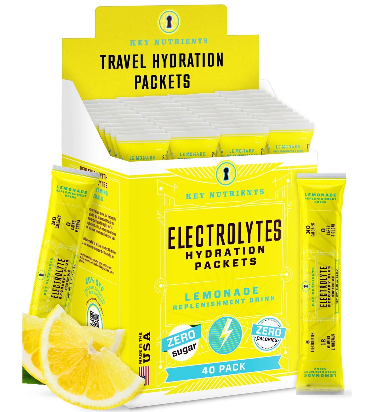Buy KEY NUTRIENTS Multivitamin Electrolytes Hydration Packets - Sugar-Free Lemonade Flavor for Post Workout Recovery - 40 Servings - International Shipping Available - Buy Online on GoSupps.com